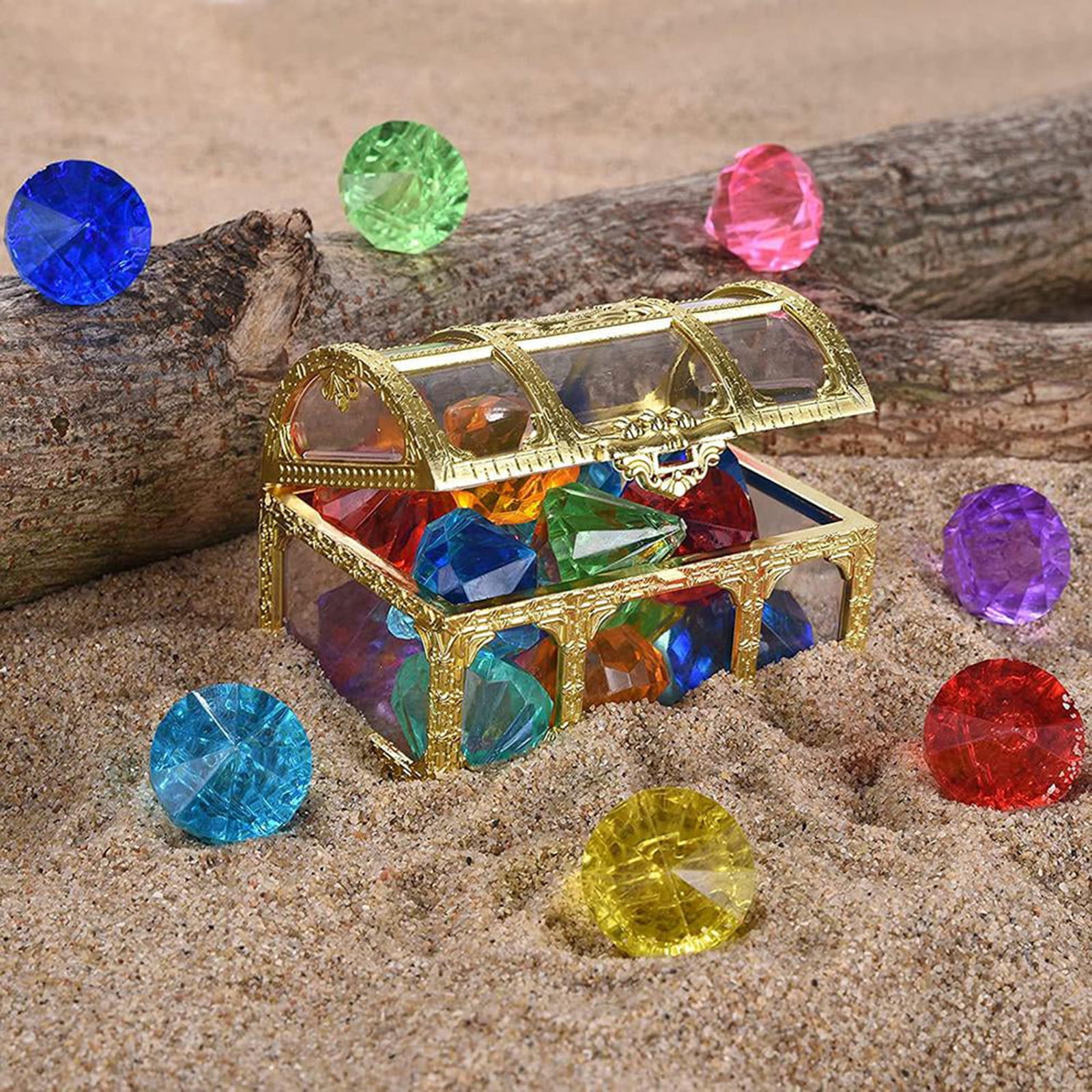 Supbessel Pirate Treasure Chest with Colorful Underwater Gems (Silver, 1 Set) rlu7o