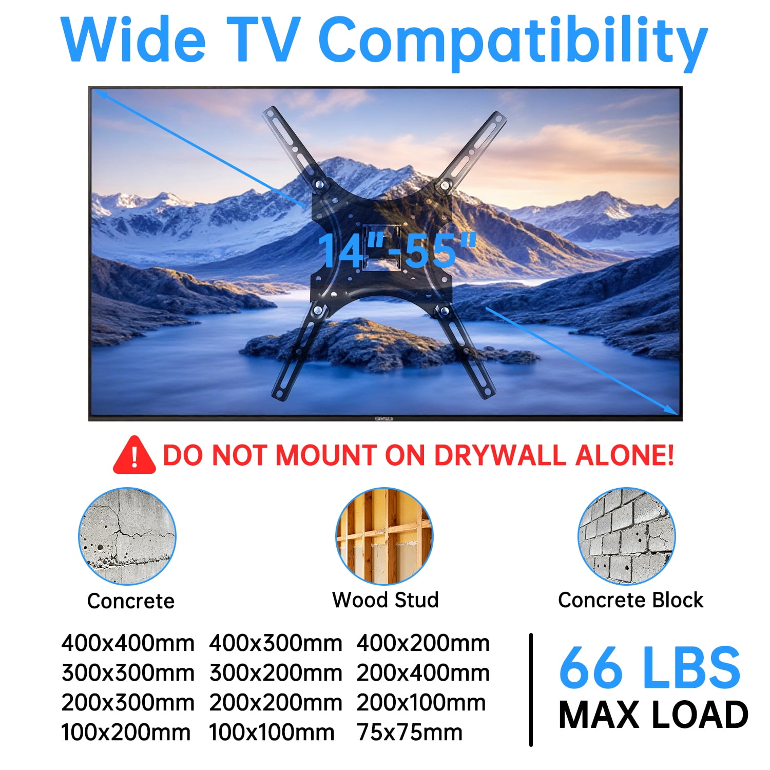 YUANYE Full Motion TV Wall Mount with Articulating Tilt Arm (Black, 14-55 in) ksxhn