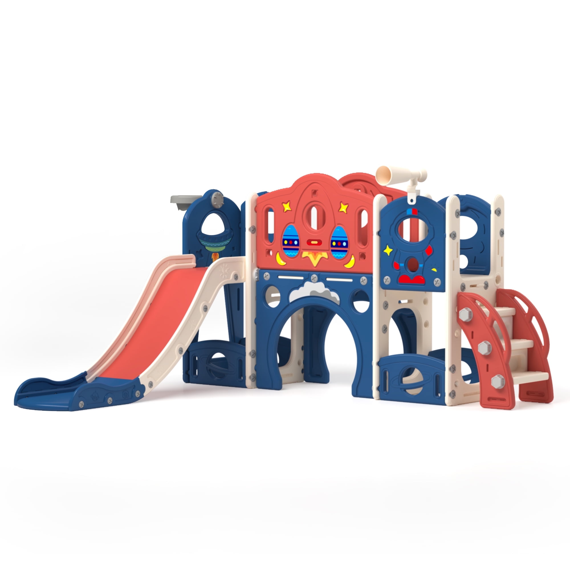 Nyeekoy 7-in-1 Kids Slide and Climber Playset with Basketball Hoop (Blue) nekk4