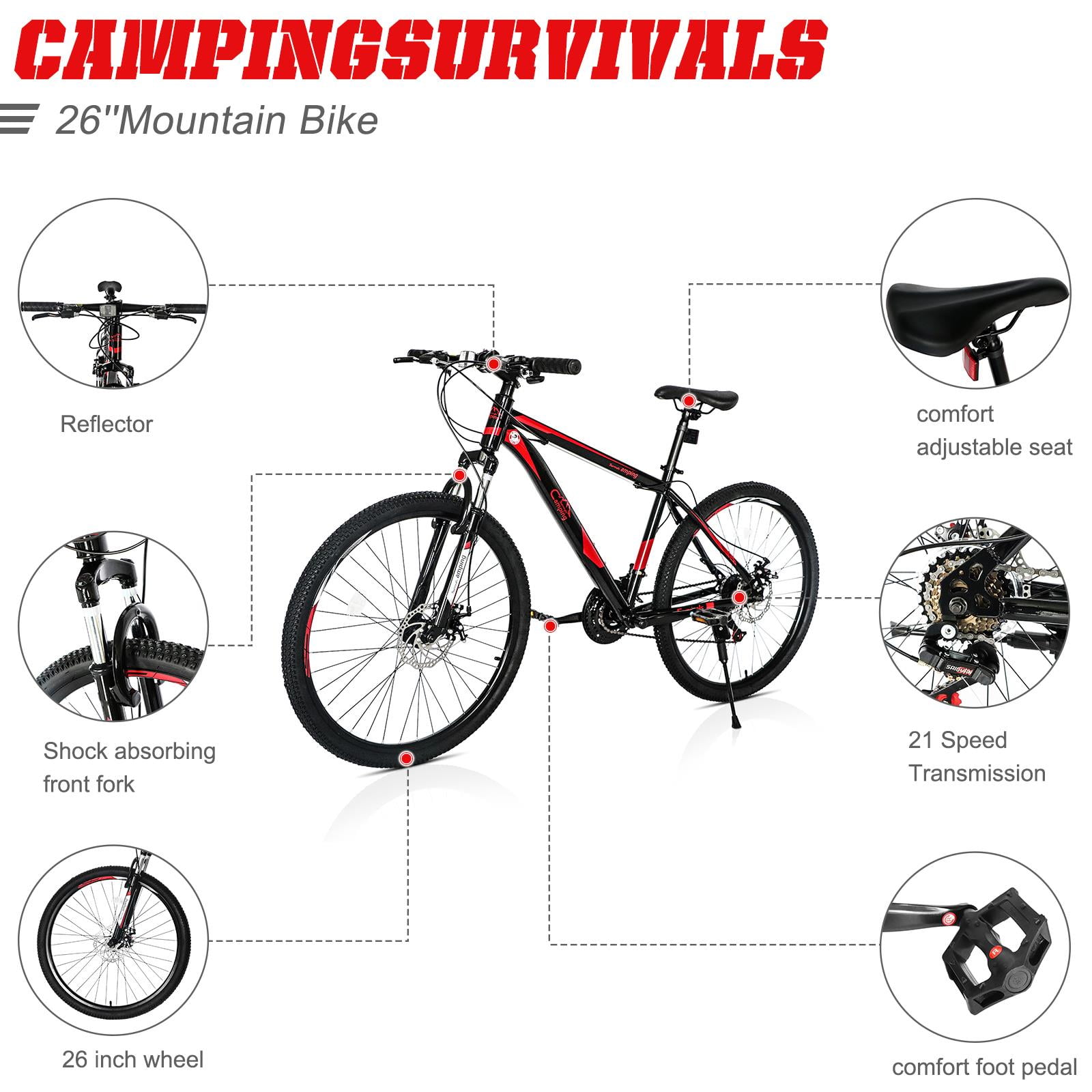 Ktaxon 26 in Explorer Mountain Bike 21 Speed (Black, Red) xlzo8