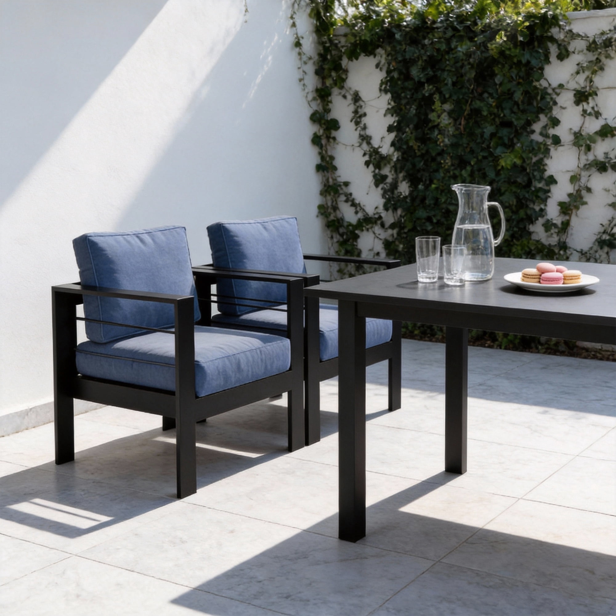 Kiootto Aluminum Patio Armchair Set (2-Piece, Blue Cushions, 28 in W x 26 in D x 32 in H) kfbl0