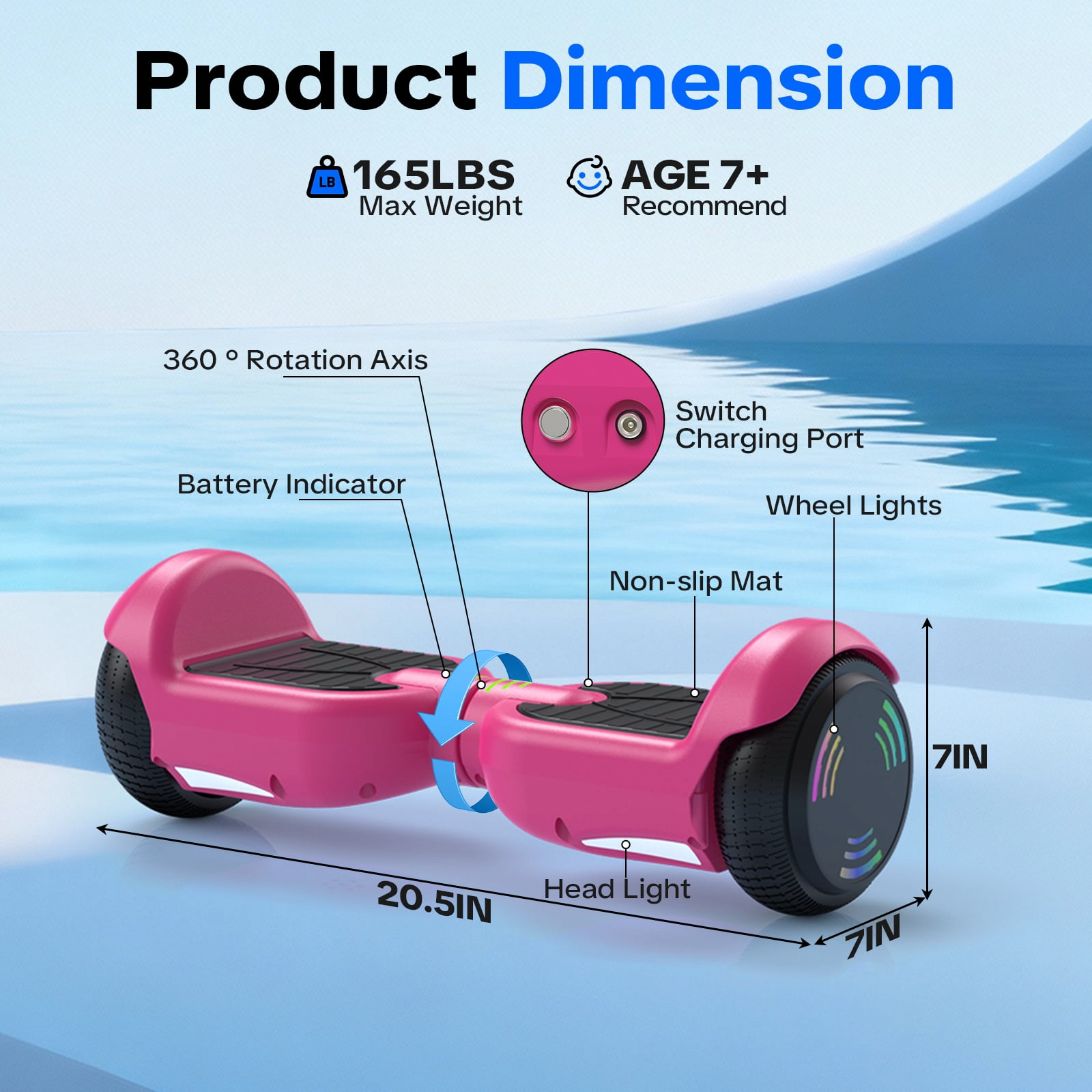 Tcdjtc Self-Balancing Hoverboard with Bluetooth Speaker and LED Lights (6.5 in Wheels) deynl