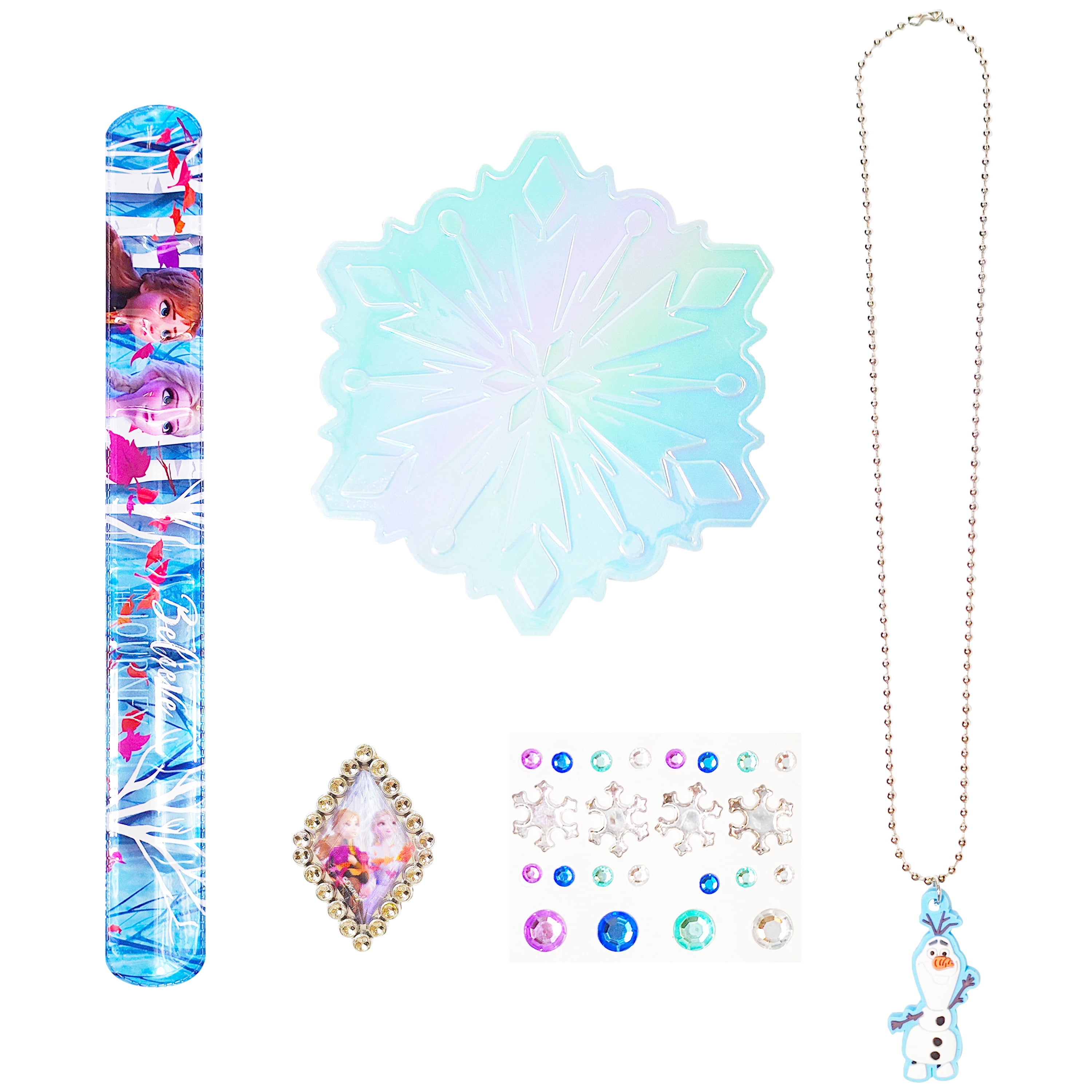 Disney Frozen Kid-Friendly Party Accessory Set with Snowflake Bows and Hair Gems (Blue and White, 1 Pack) 6zssc