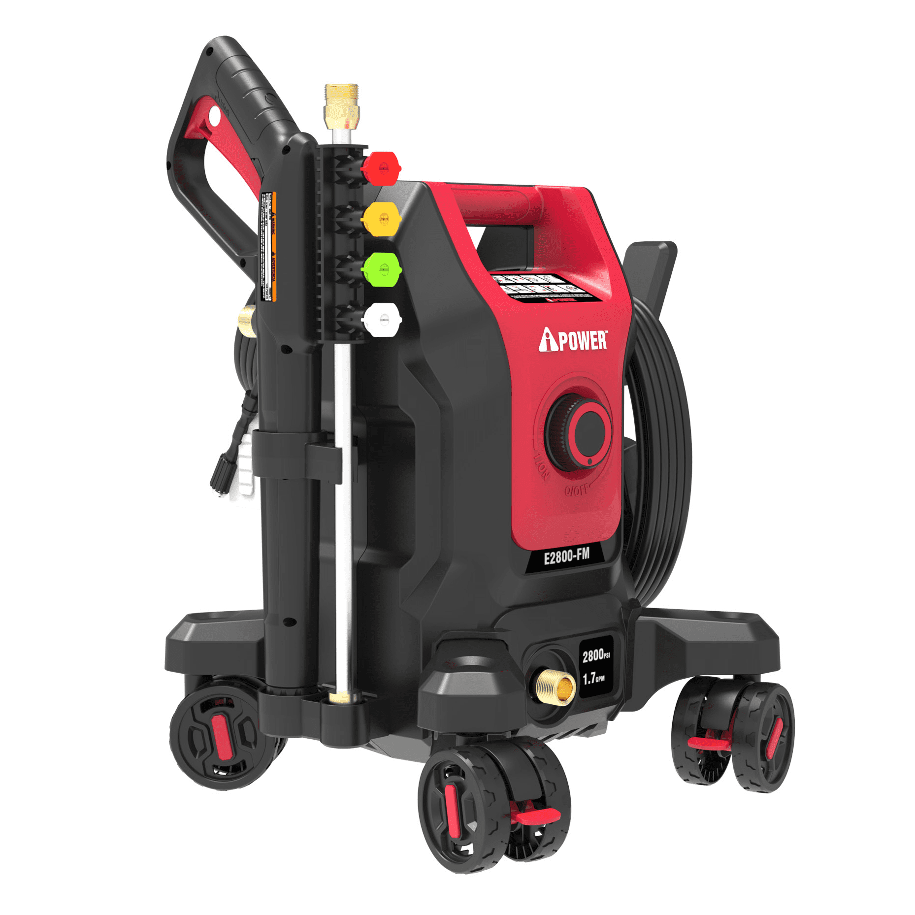 A-iPower E2800-FM Electric Pressure Washer with Follow-Me 4-Wheel Design and 5 Nozzles (2800 PSI, 1.7 GPM) rerev