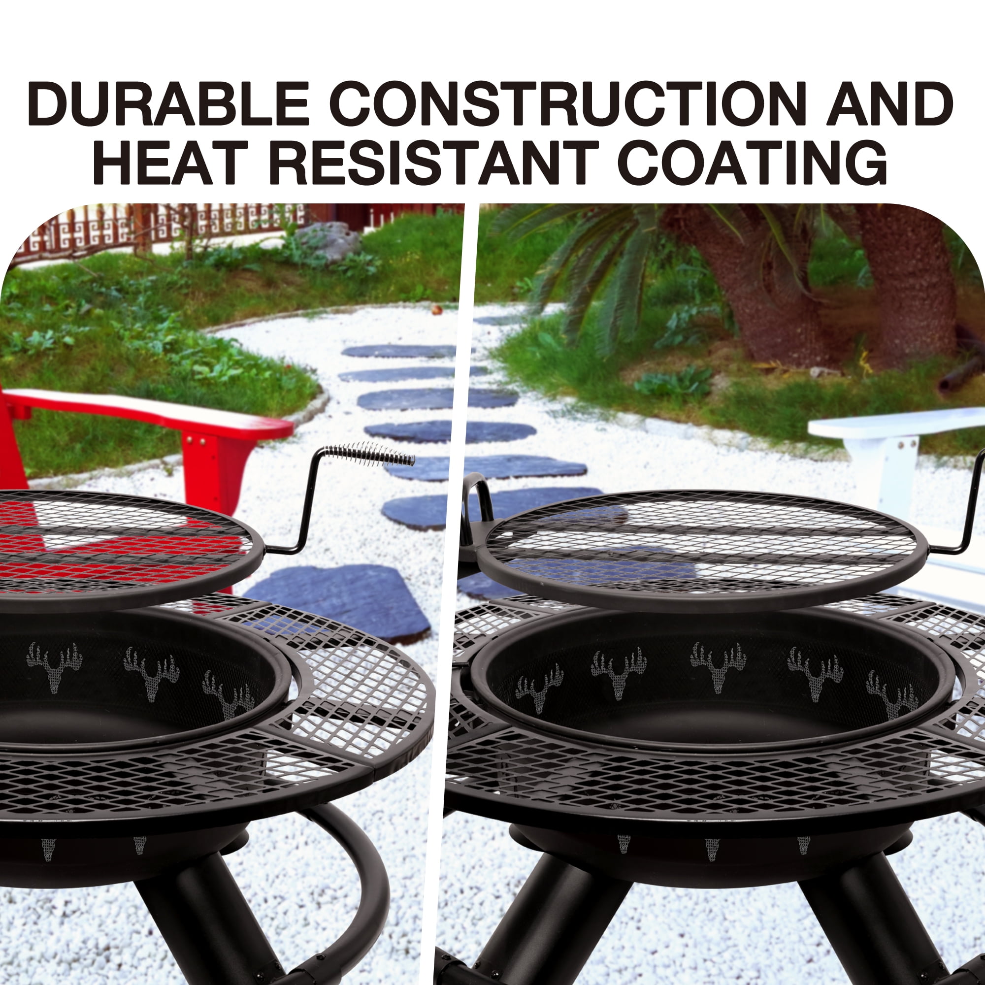 Bestier 47 in Outdoor Wood Burning Fire Pit with Swivel Grill Grate (Black, 47 in) elp2h