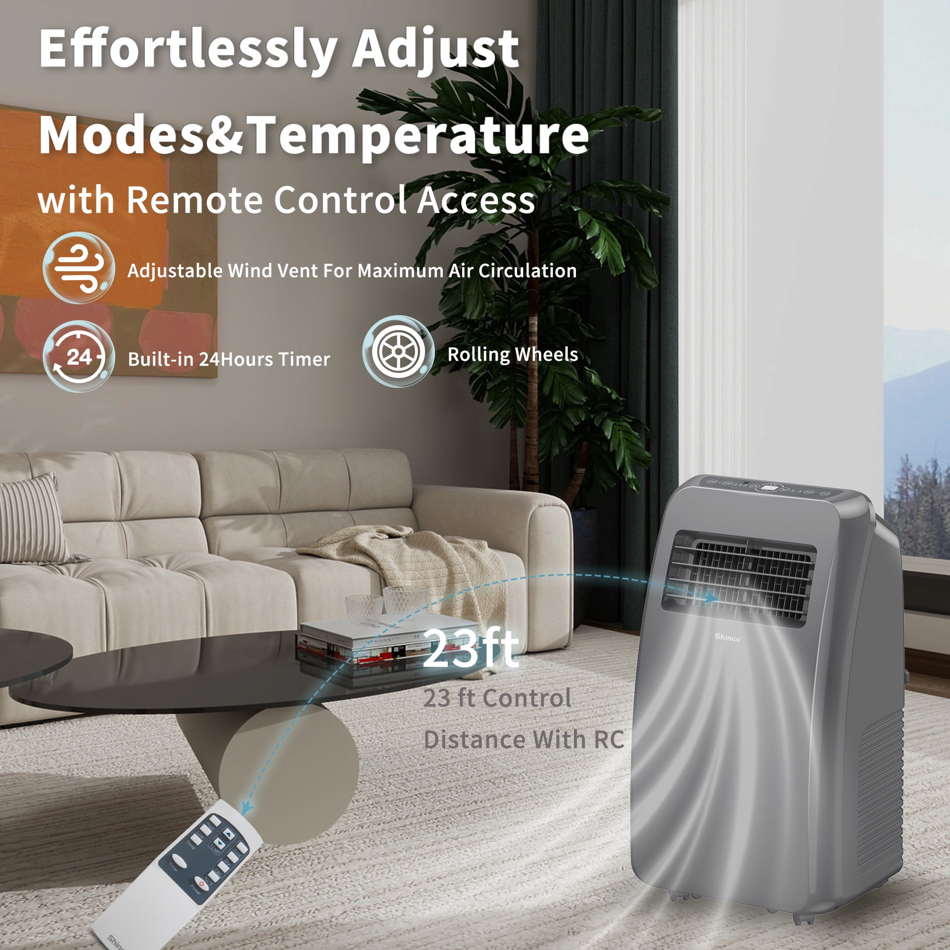 Shinco 8,000 BTU Portable Air Conditioner, Dehumidifier, and Fan for Rooms Up to 350 sq. ft. (Grey, 1 Unit) vsaw4