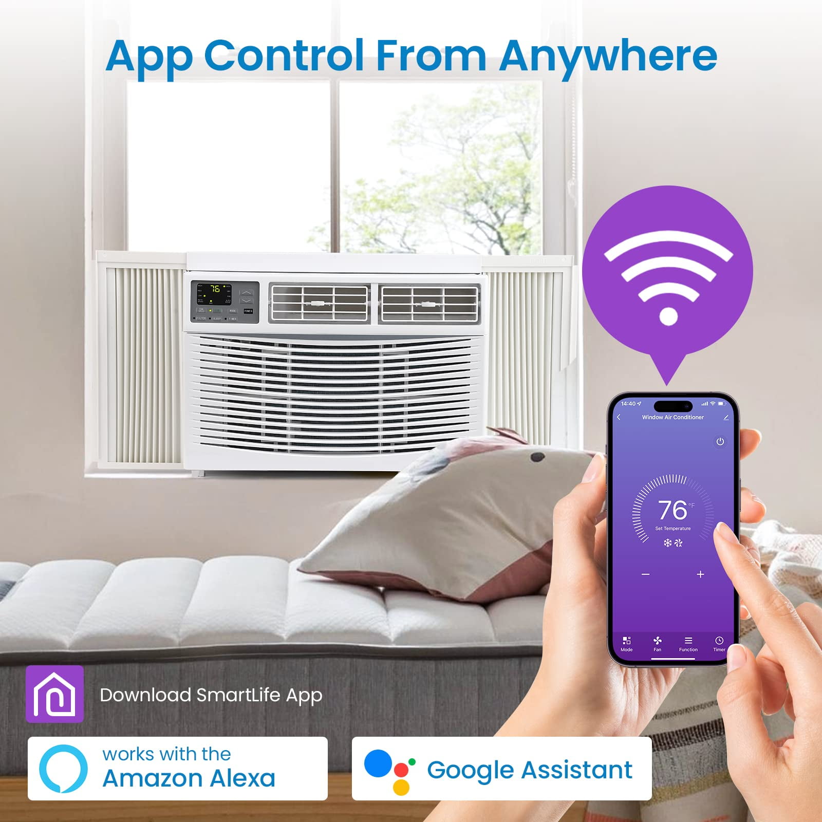 Meiyiu 8,000 BTU Smart Window Air Conditioner, WiFi Enabled Cooling for Rooms up to 350 Sq. Ft. (White, 18.58 in x 15.59 in x 13.31 in) qh2ky