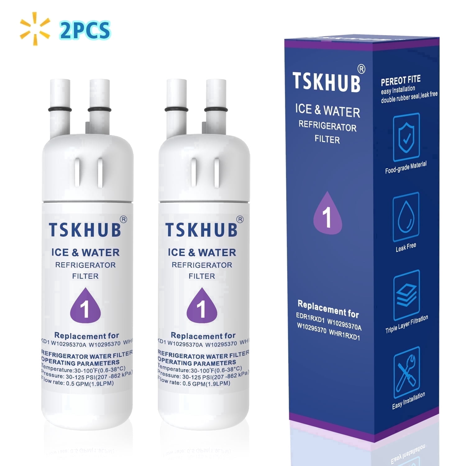 TSKHUB EDR1RXD1 Refrigerator Water Filter Replacement for W10295370A (2-Pack) aho5h
