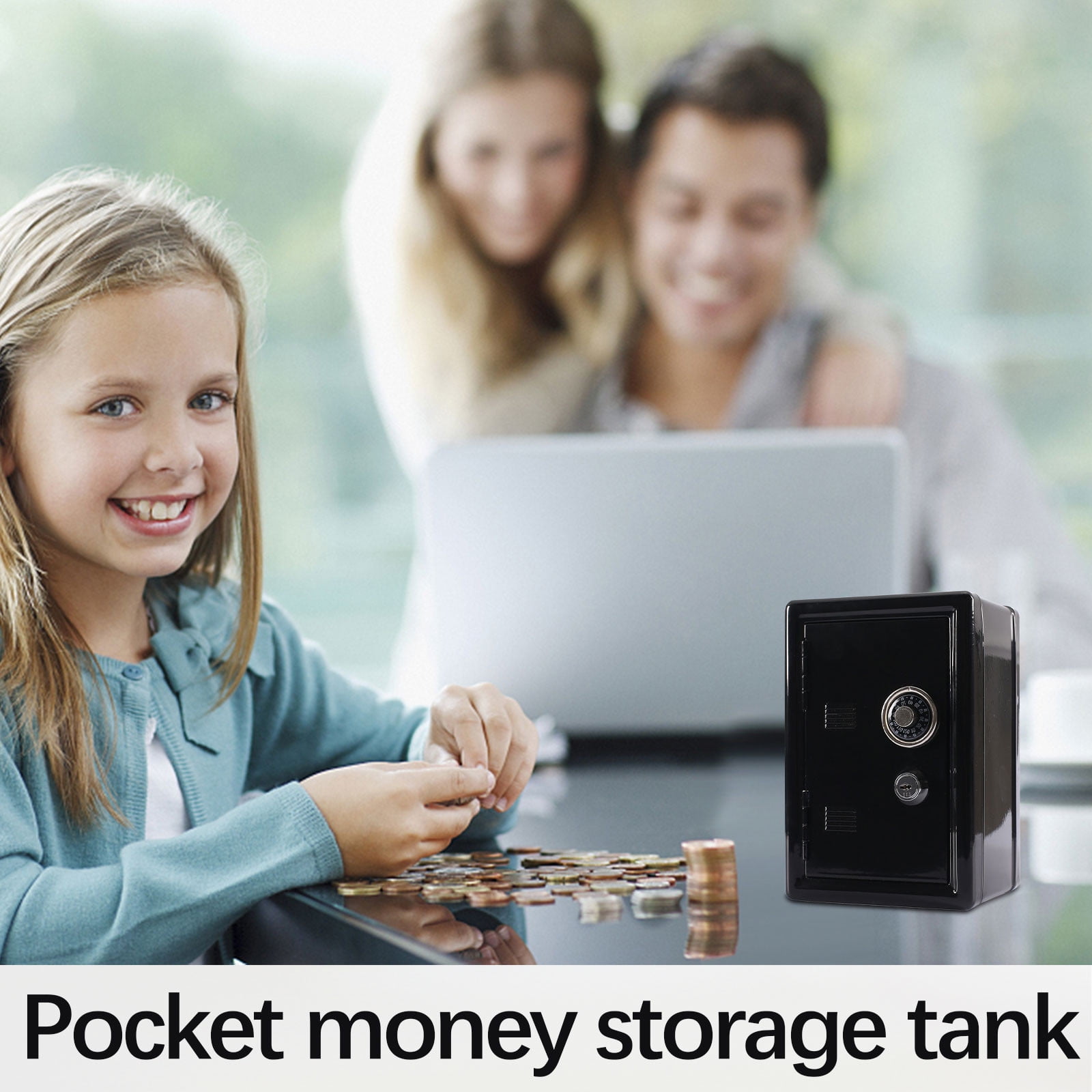VOAVEKE Metal Cash Box with Key and Combination Lock, Portable Money Safe for Kids (Black, 4.7 in x 3.7 in x 2.4 in) yufdn