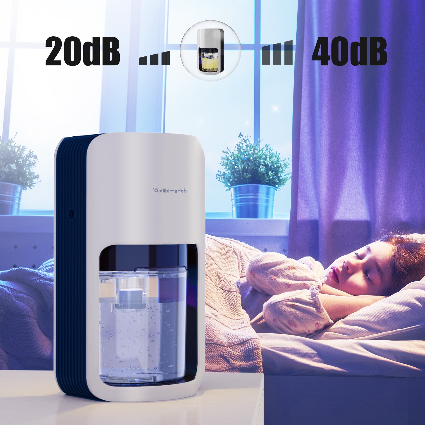 Kloudic Compact Dehumidifier for Home, Ultra Quiet Peltier Technology with Auto Shut Off (White, 40.58 fl oz) wwtak