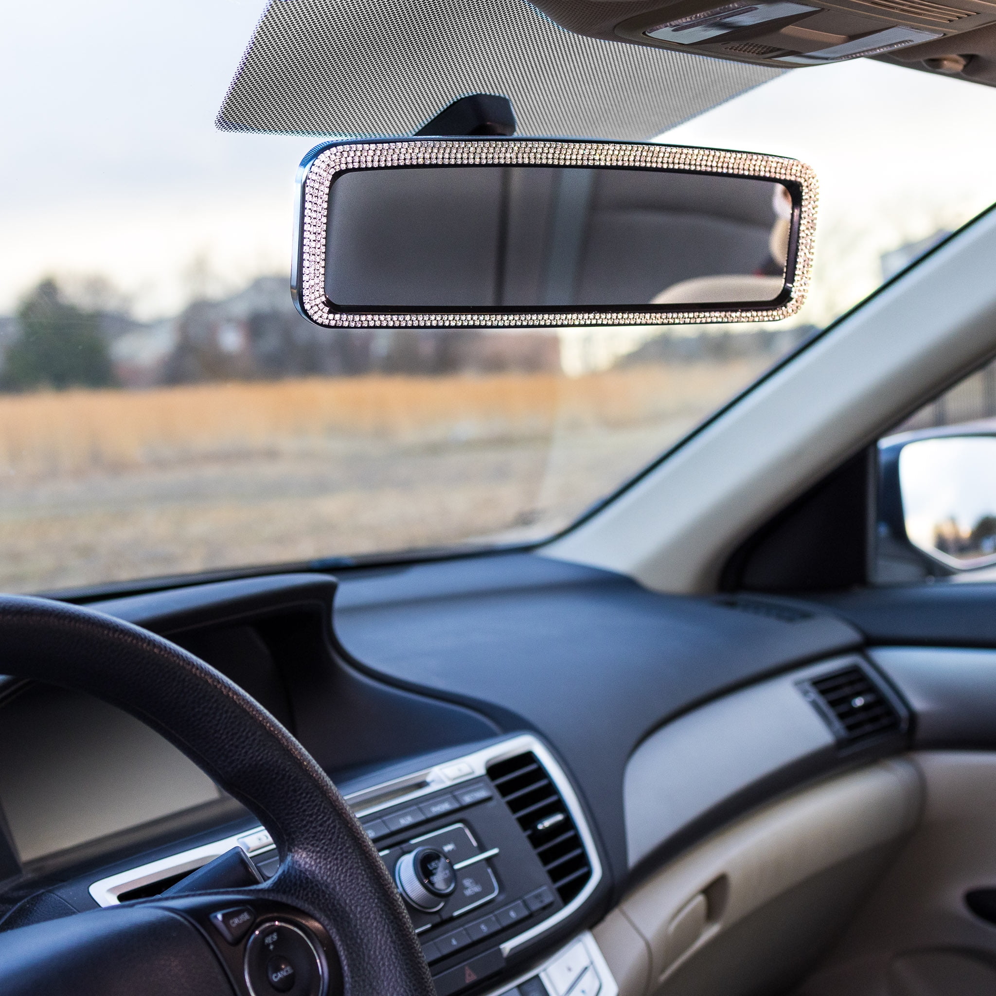 Auto Drive Rhinestone Rear View Mirror, Universal Clip-on Interior Accessory (Silver, 11.5 in) cp9rv