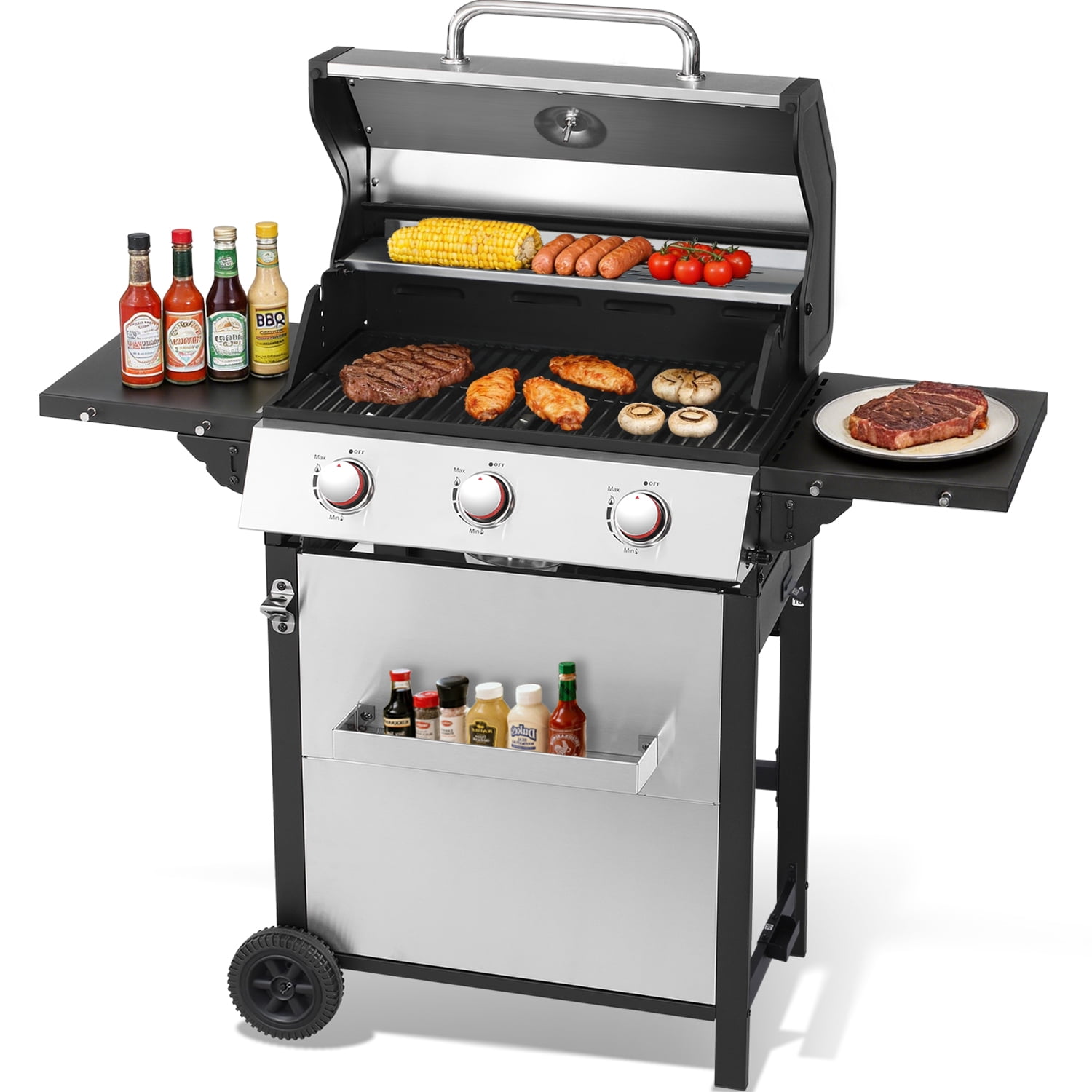 Born Free 3-Burner Propane Gas Grill with Even Heat Distribution (Black, 30,000 BTU) bgjjj