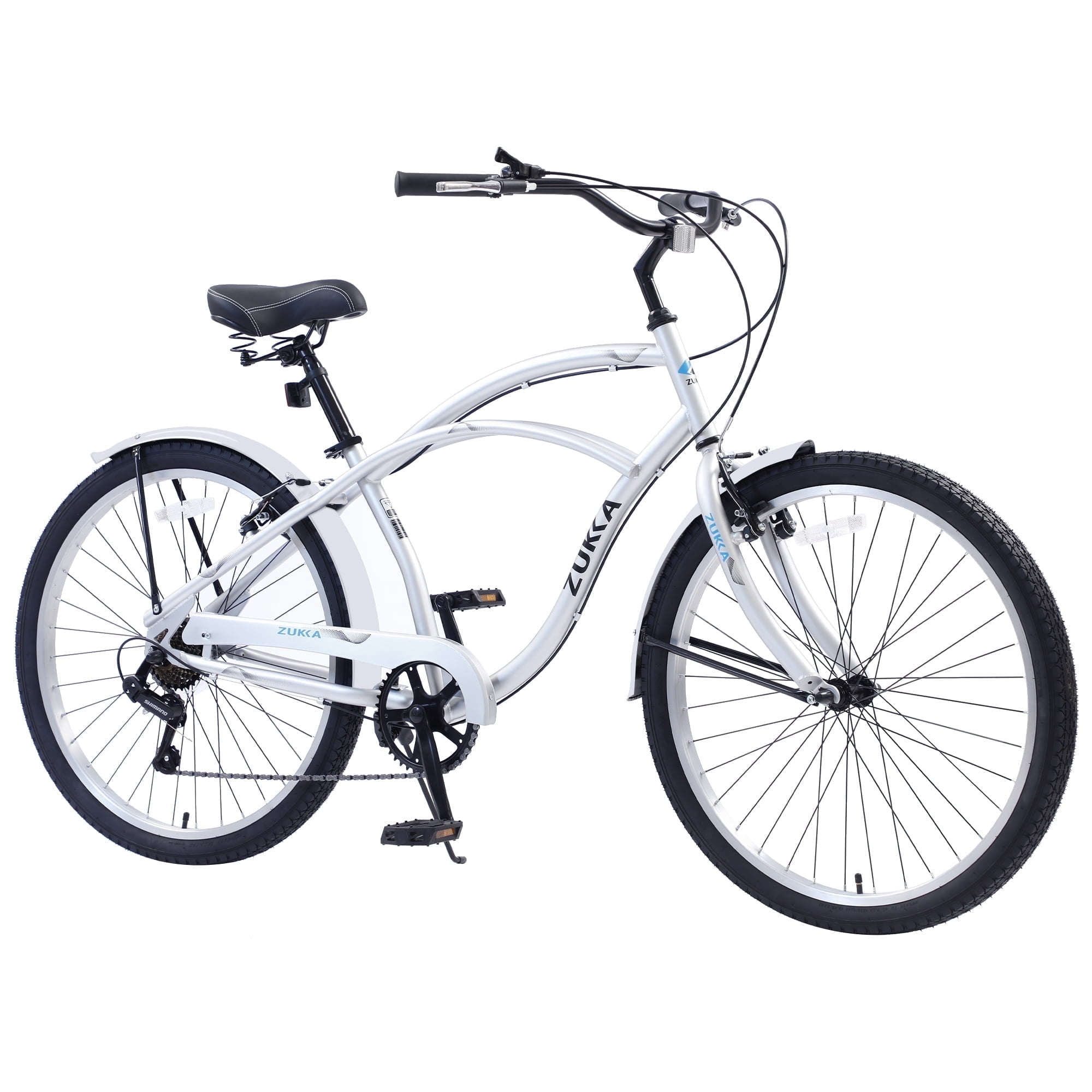 TheEshow Men's Beach Cruiser Bike, 7-Speed Commuter Bicycle, Durable Steel Frame (Silver, 26 in) hagv7