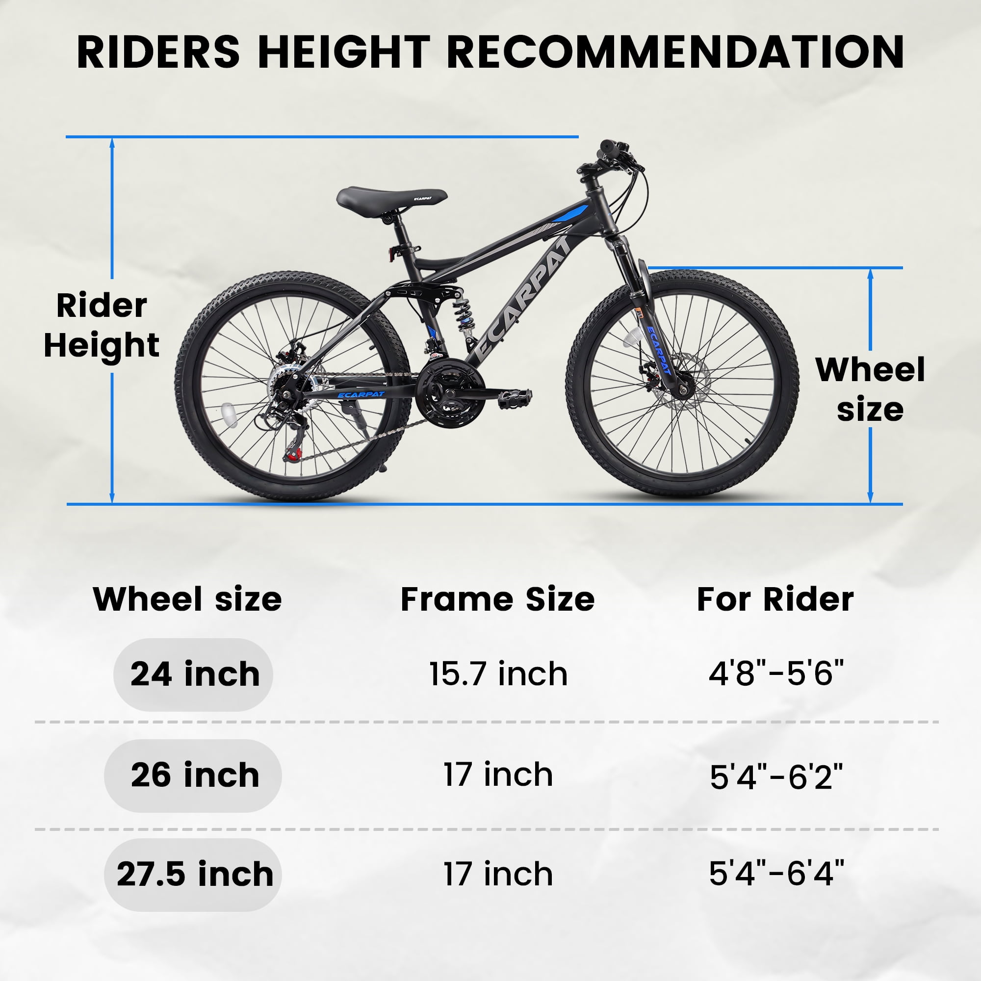 Ecarpat 26 Inch Mountain Bike, 21-Speed Dual Disc Brake MTB with Front and Rear Suspension (Black, 26 in) egrgr