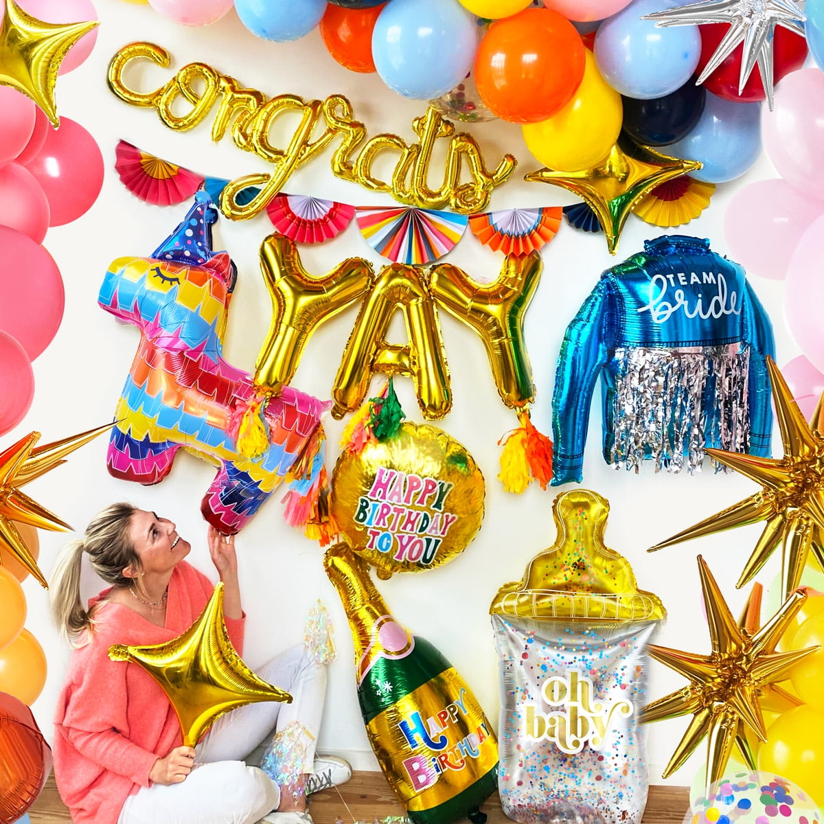 Packed Party Burst of Sunshine Balloon Wall Backdrop Kit (Multi-Color, 65-Piece Set) y2t61
