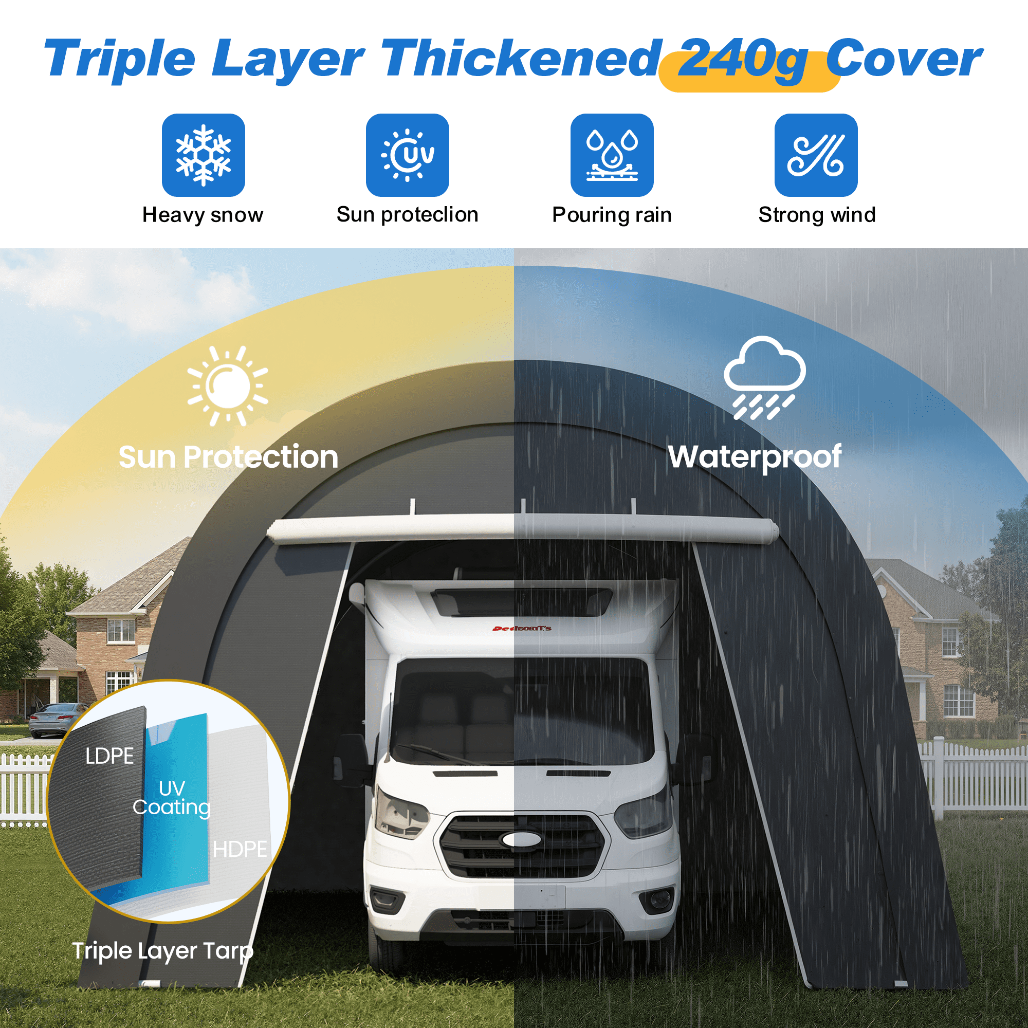 Heynemo Portable Metal Carport Canopy Tent with Weatherproof PE Cover and 4 Sandbag Anchors (12 ft x 25 ft) qyyo9