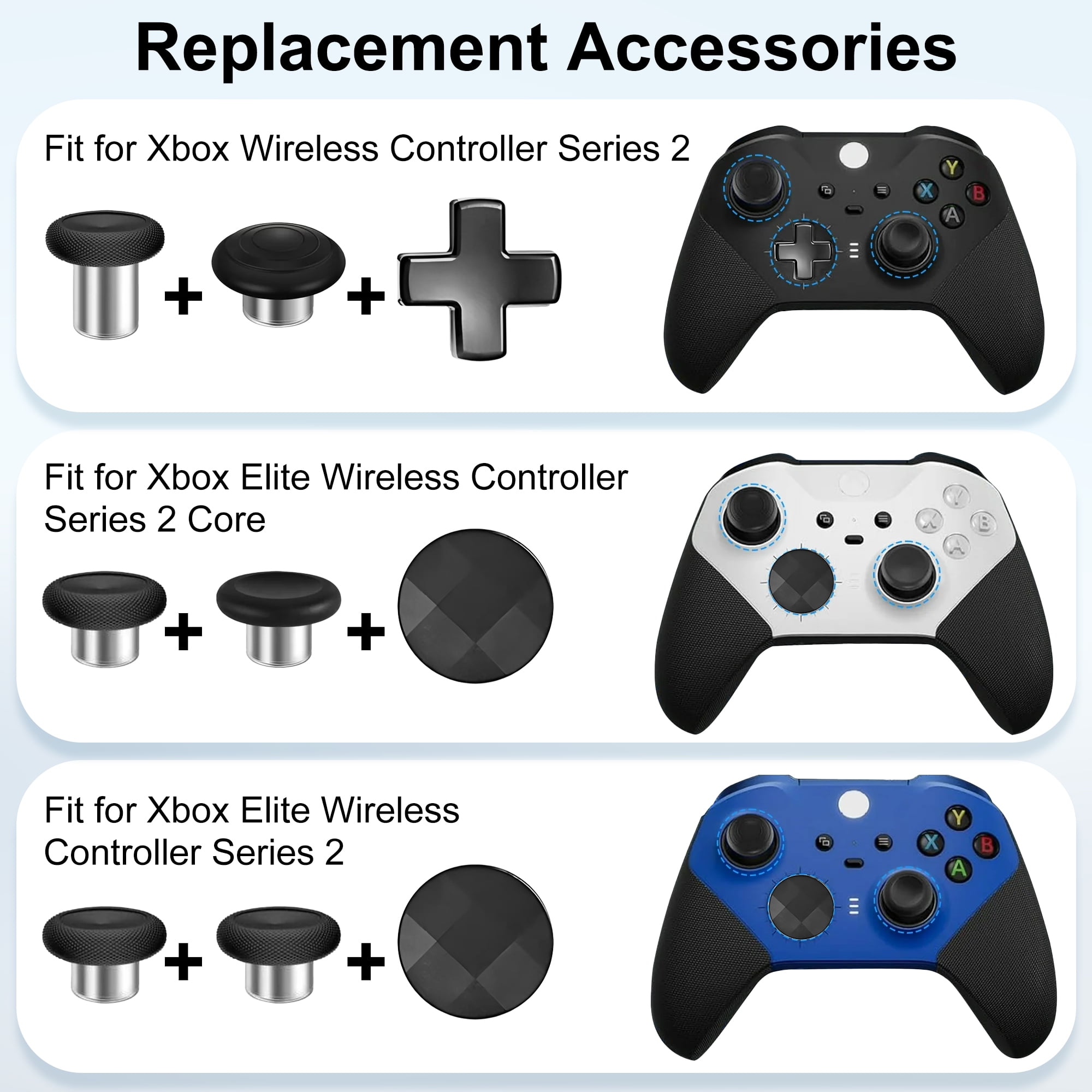 Pecham 17-in-1 Controller Replacement Parts Kit for Xbox Elite Series 2 (Black, 17-Piece Set) xv7z4