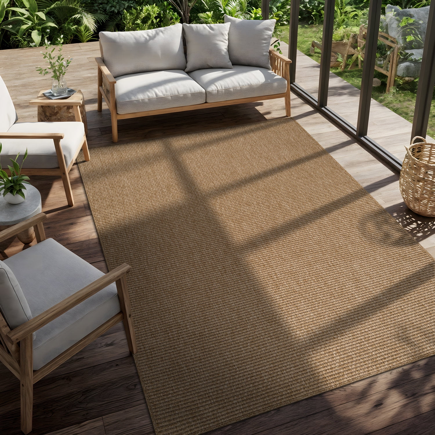 CAMILSON Indoor Outdoor Farmhouse Area Rug, Durable Polypropylene Woven Floor Mat (Natural, 5 ft x 7 ft) w2w6w