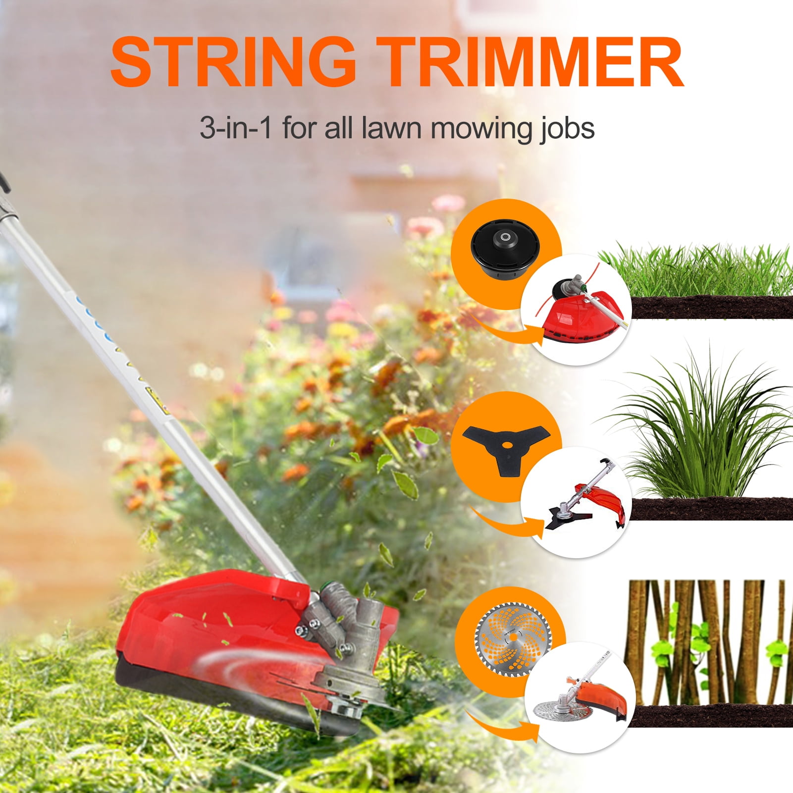 WETS 5-in-1 Gas Garden Trimmer Combo, 52cc 2-Stroke Multi-Tool System with Pole Saw, Hedge Trimmer, and String Trimmer (1 Set) 4f37a