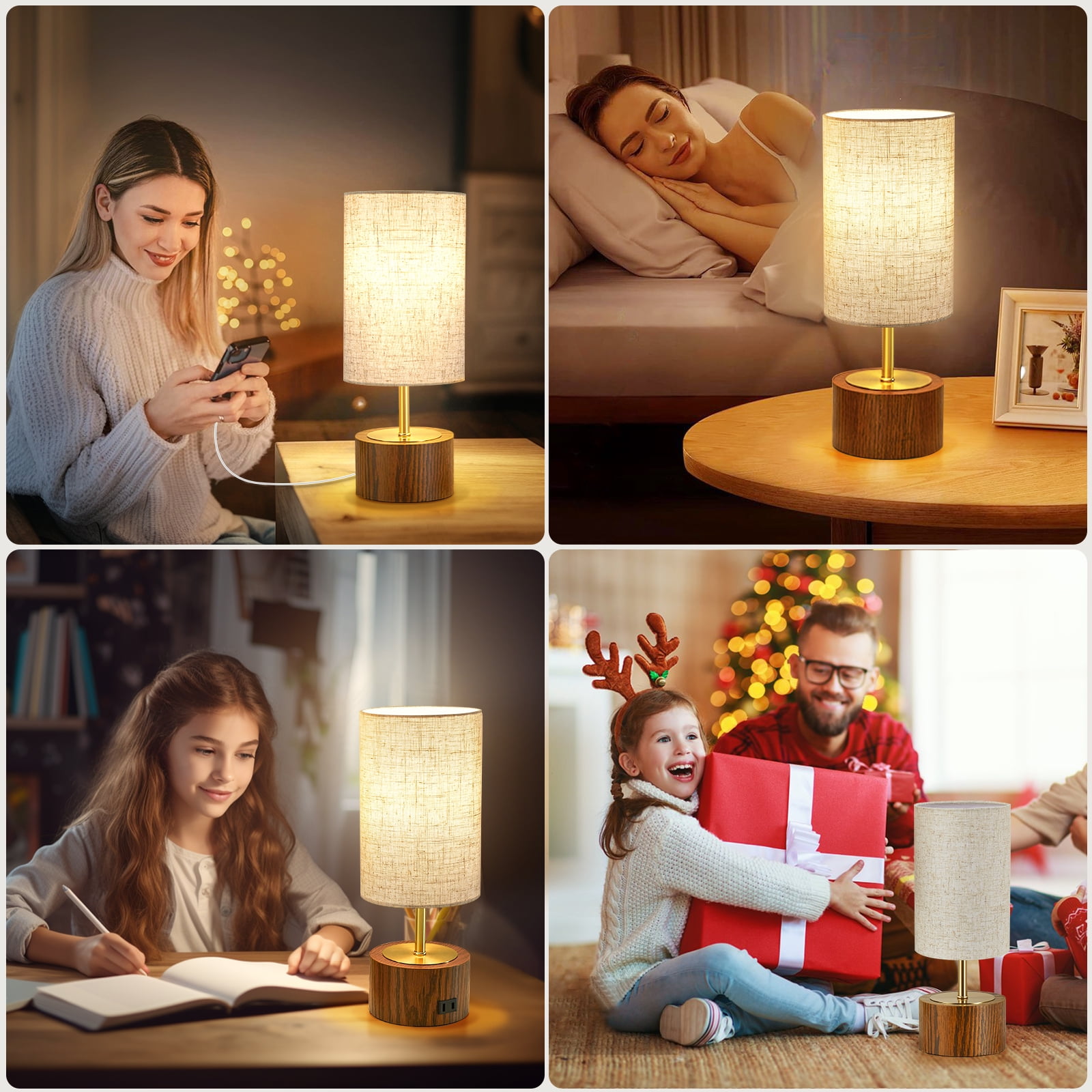 NATYSWAN Modern Touch Control Table Lamps with USB Charging Ports (Oatmeal, Set of 2, 14 in) b439w