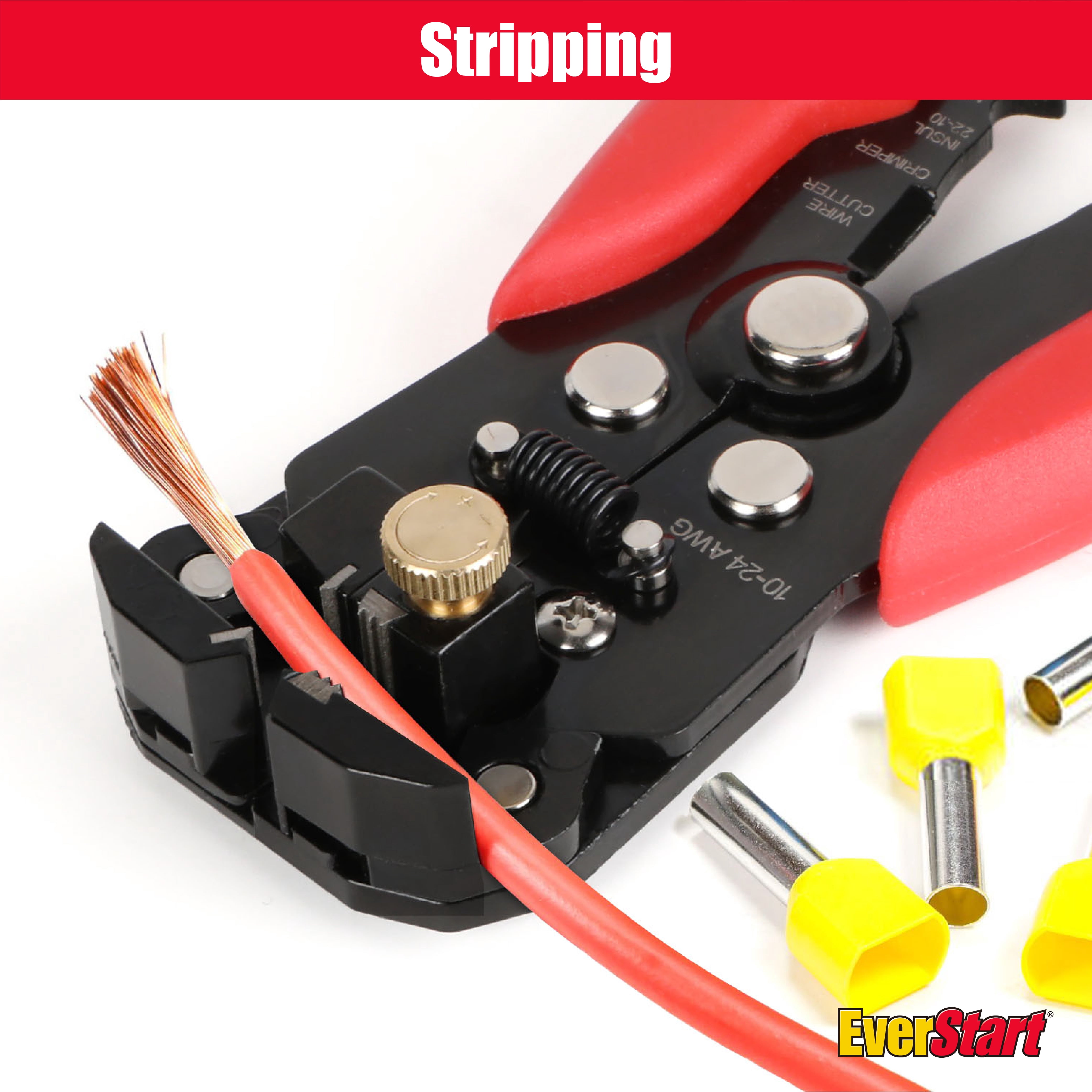 EverStart Self-Adjusting Wire Stripper for 10-24 AWG Wires (Black, 8 in) aqyye
