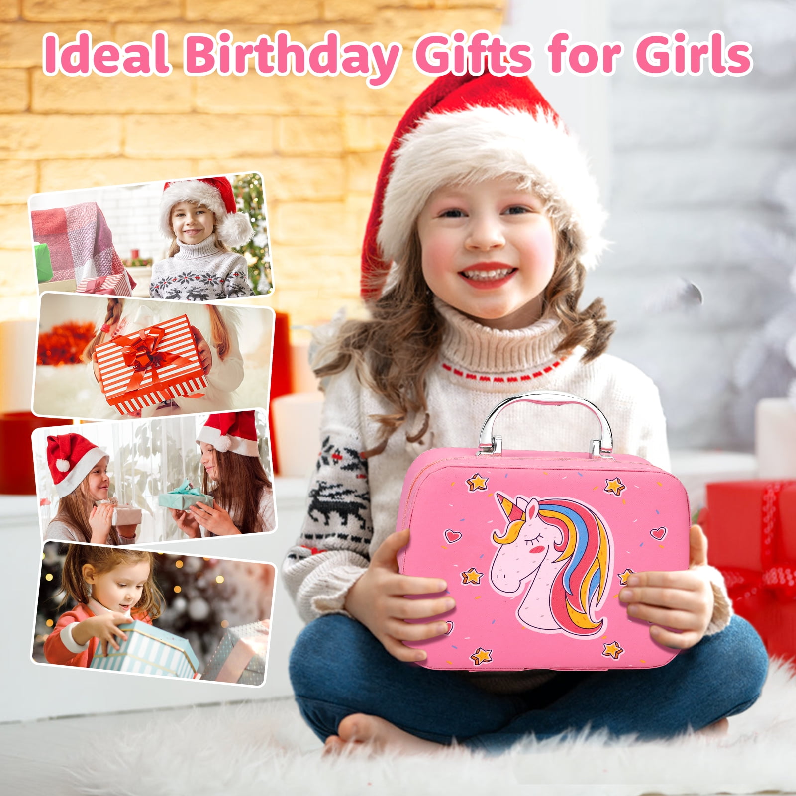 Sendida Kids Makeup Kit for Girls, Washable Princess Cosmetic Set with Unicorn Case (Pink, 26-Piece Set) jq0b0