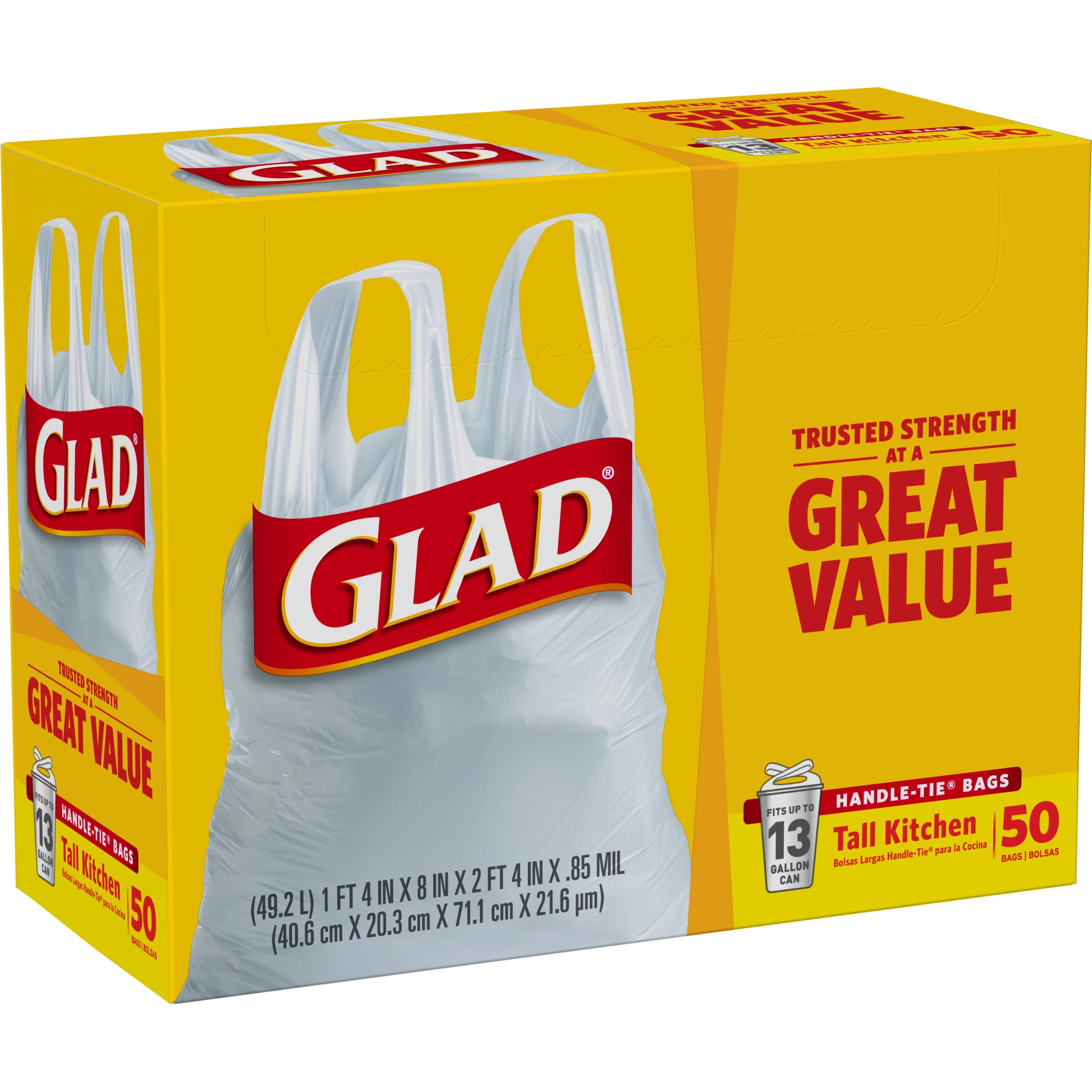 Glad Tall Kitchen Trash Bags with Handle-Tie Closure (White, 50 ct) rencv