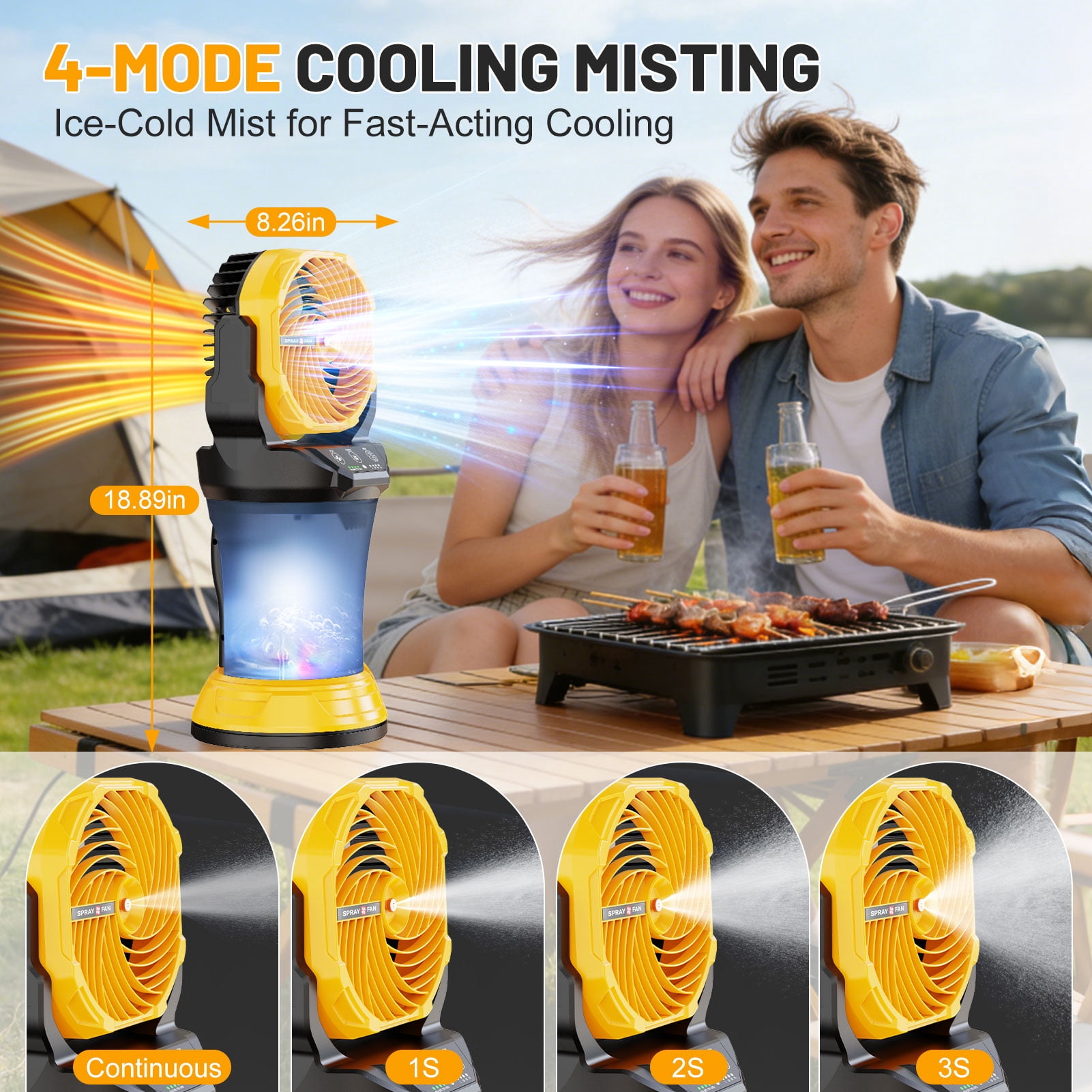 Fimilo Portable Misting Fan with RGB Light and 2L Water Tank (Yellow, 17.2 in) cibkb
