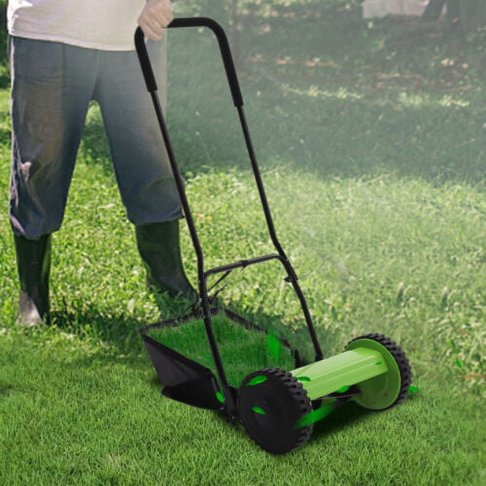 Generic Manual Reel Lawn Mower 5-Blade Push Walk Behind (Green, 12 in Cutting Width) bkmju