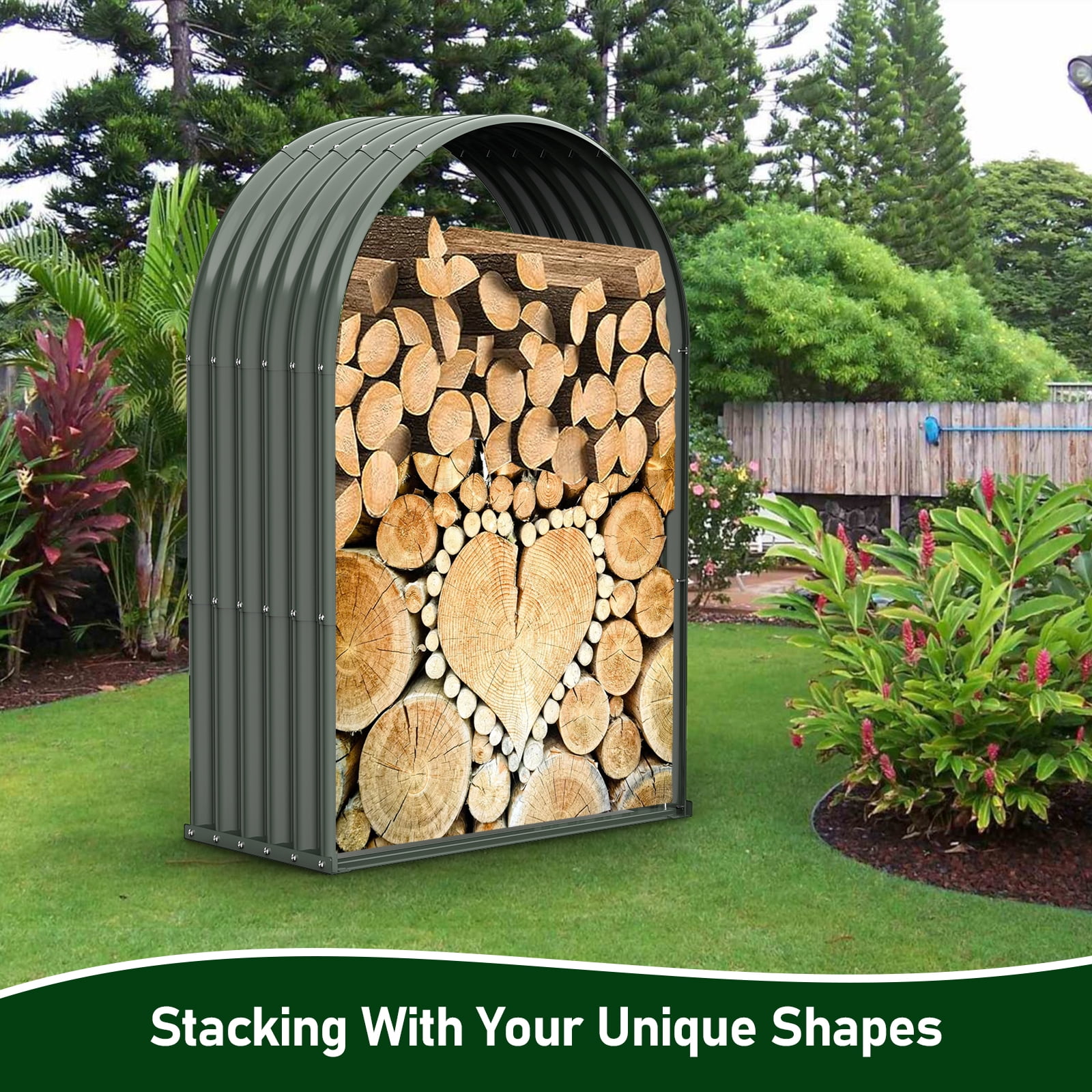 TRAMULL Outdoor Heavy Duty Galvanized Steel Log Holder (Grey, 48 in L x 15 in W x 48 in H) vd6l8