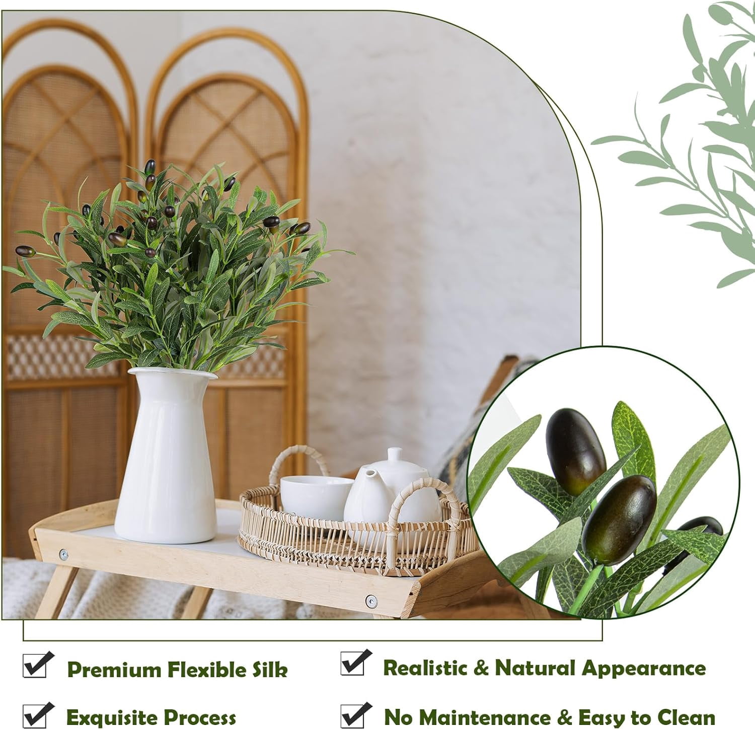 IRuiYinGo Artificial Olive Branches Silk Greenery Stems for Home Decor (Green, 5 Pack, 19 in) 71a7y