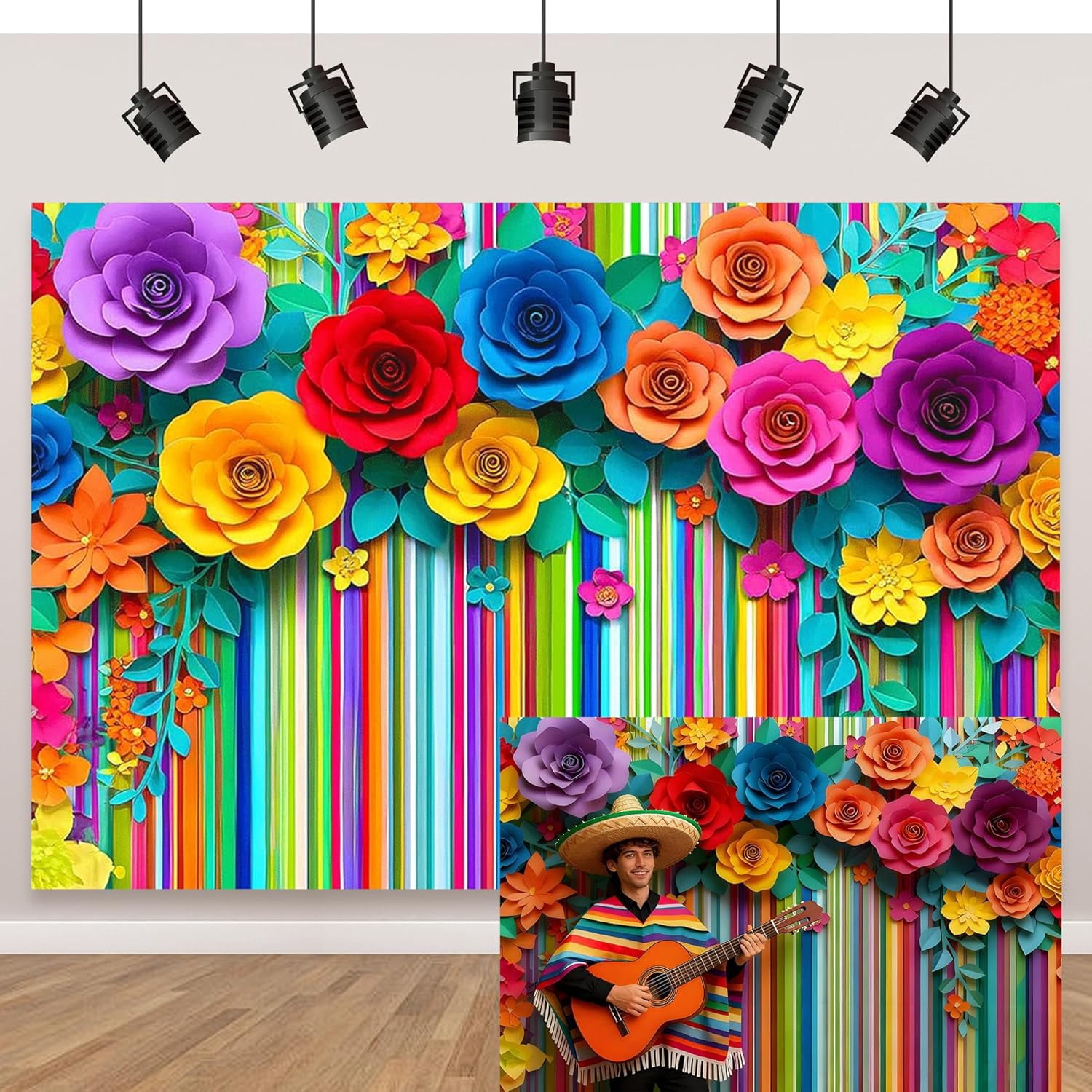 SUNESTOWEL Mexican Fiesta Party Backdrop Colorful Stripe Floral Photography Background (7 ft x 5 ft) ijorh