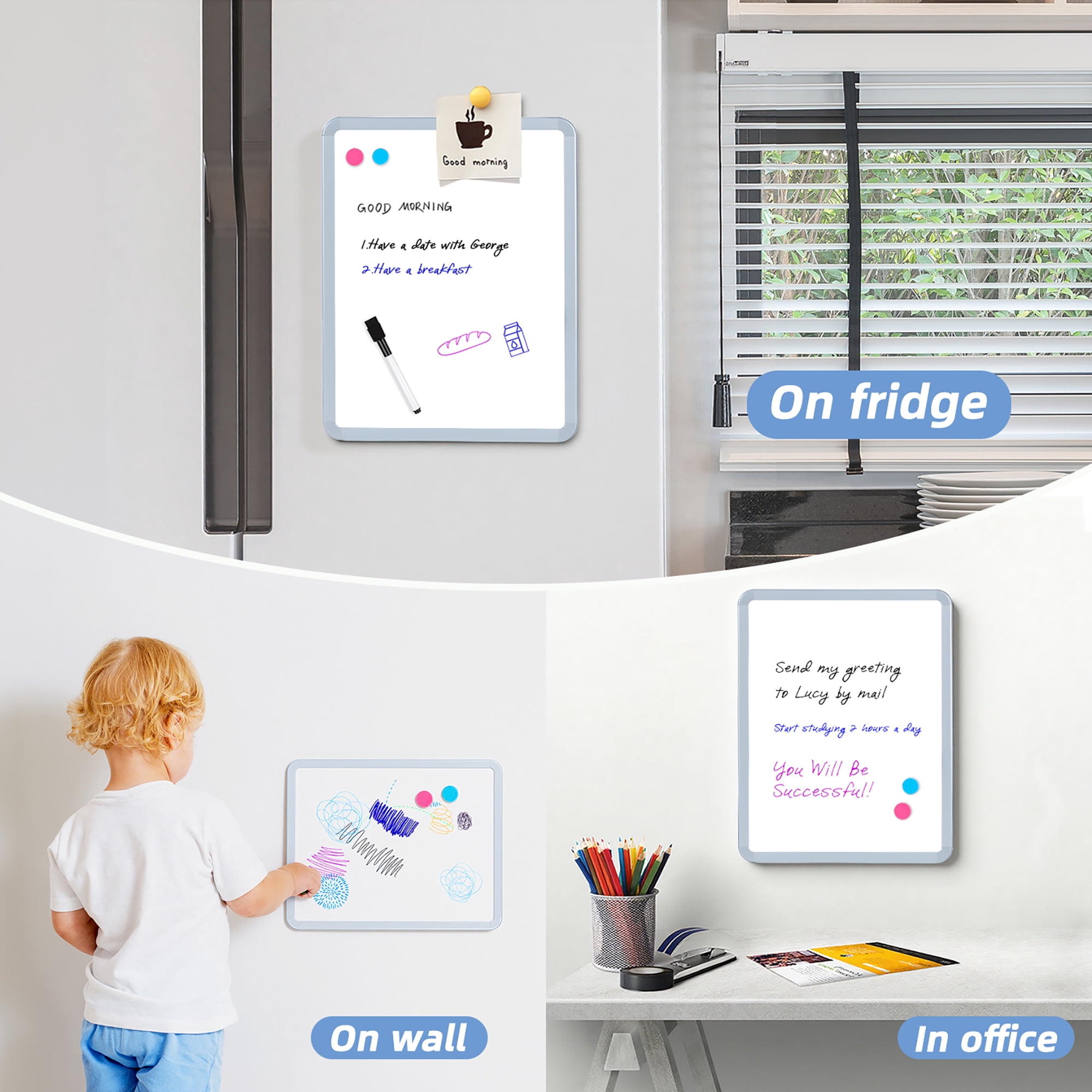 VUSIGN Magnetic Dry Erase Board Set, Small Whiteboard for Office and Home (White, 11 in x 14 in, 2 Pack) 625xf