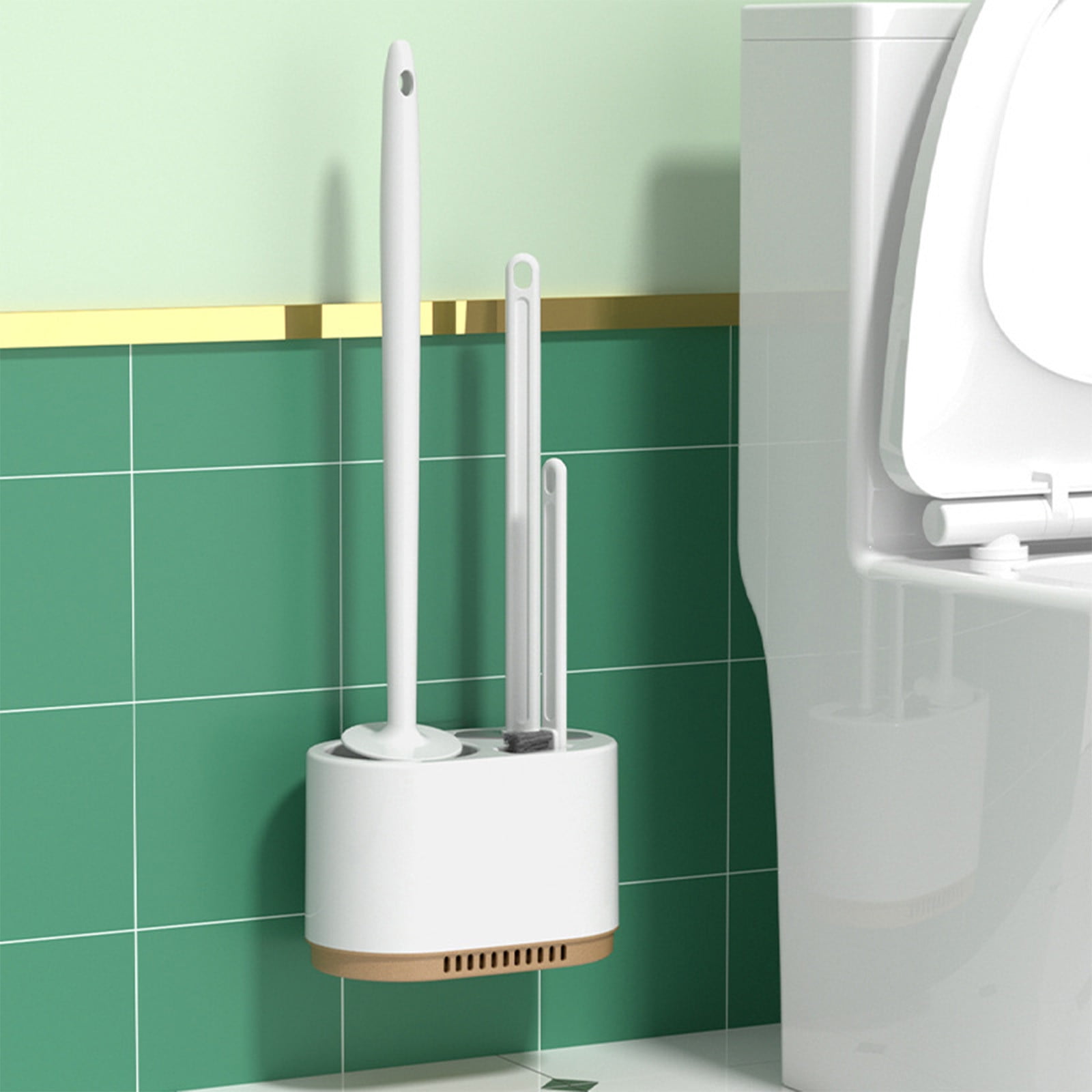 sgcylowq Toilet Plunger and Bowl Brush Combo Set with Caddy (White, 17 in) w7x1z