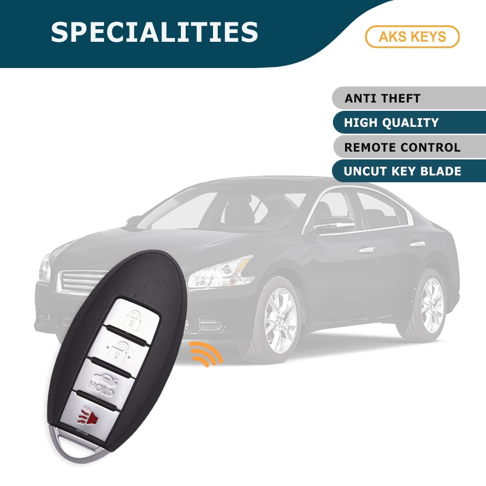 AKS KEYS Smart Proximity Key Fob Replacement for Nissan Altima Maxima (Black, 4-Button) yl527