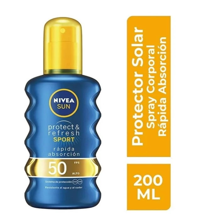 NIVEA SUN Protect & Refresh Sport Sunscreen Spray SPF 50+ (Clear, 6.76 fl oz) 0leko