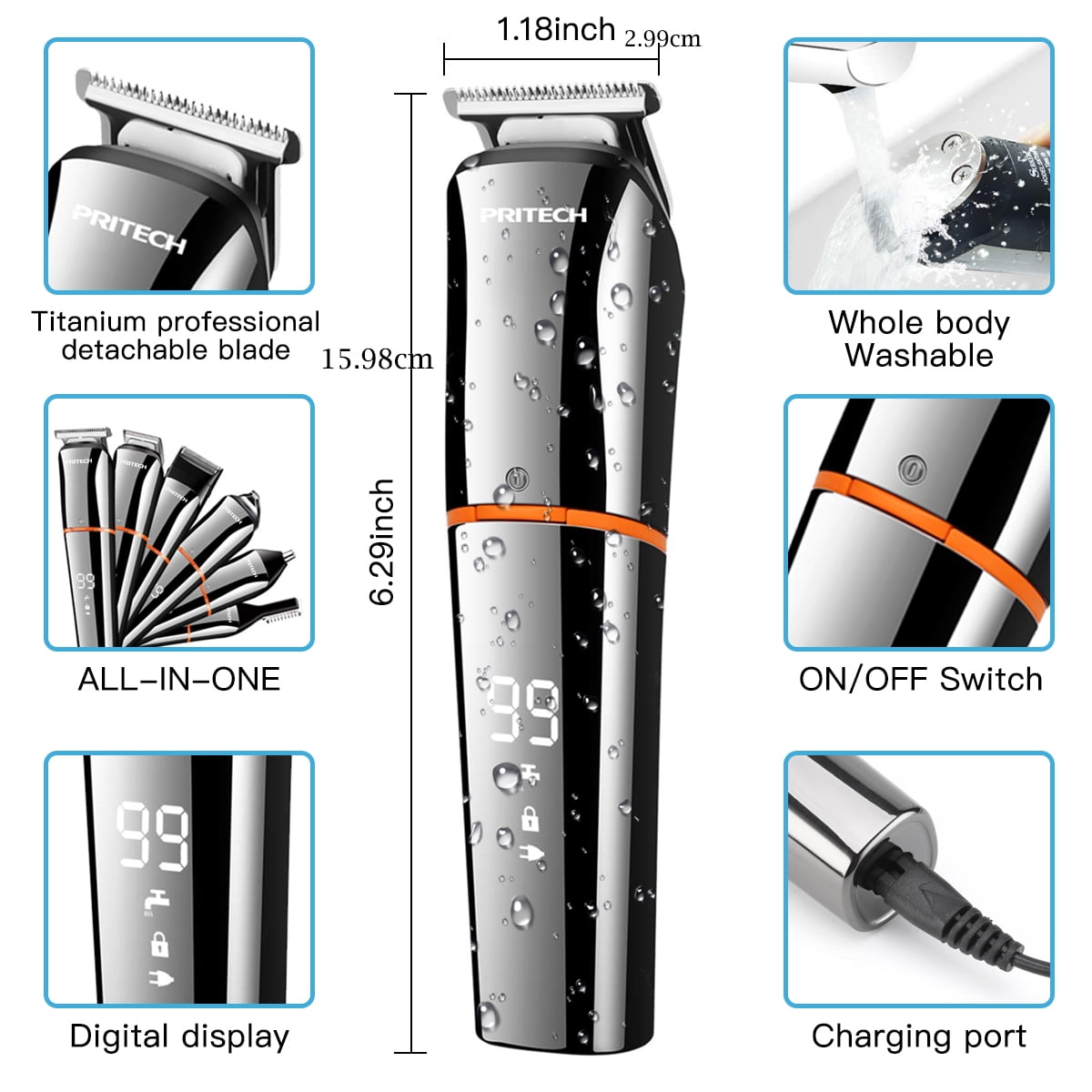 Pritech 6-in-1 Cordless Beard Trimmer and Hair Grooming Kit (Silver, 1 Kit) s028l