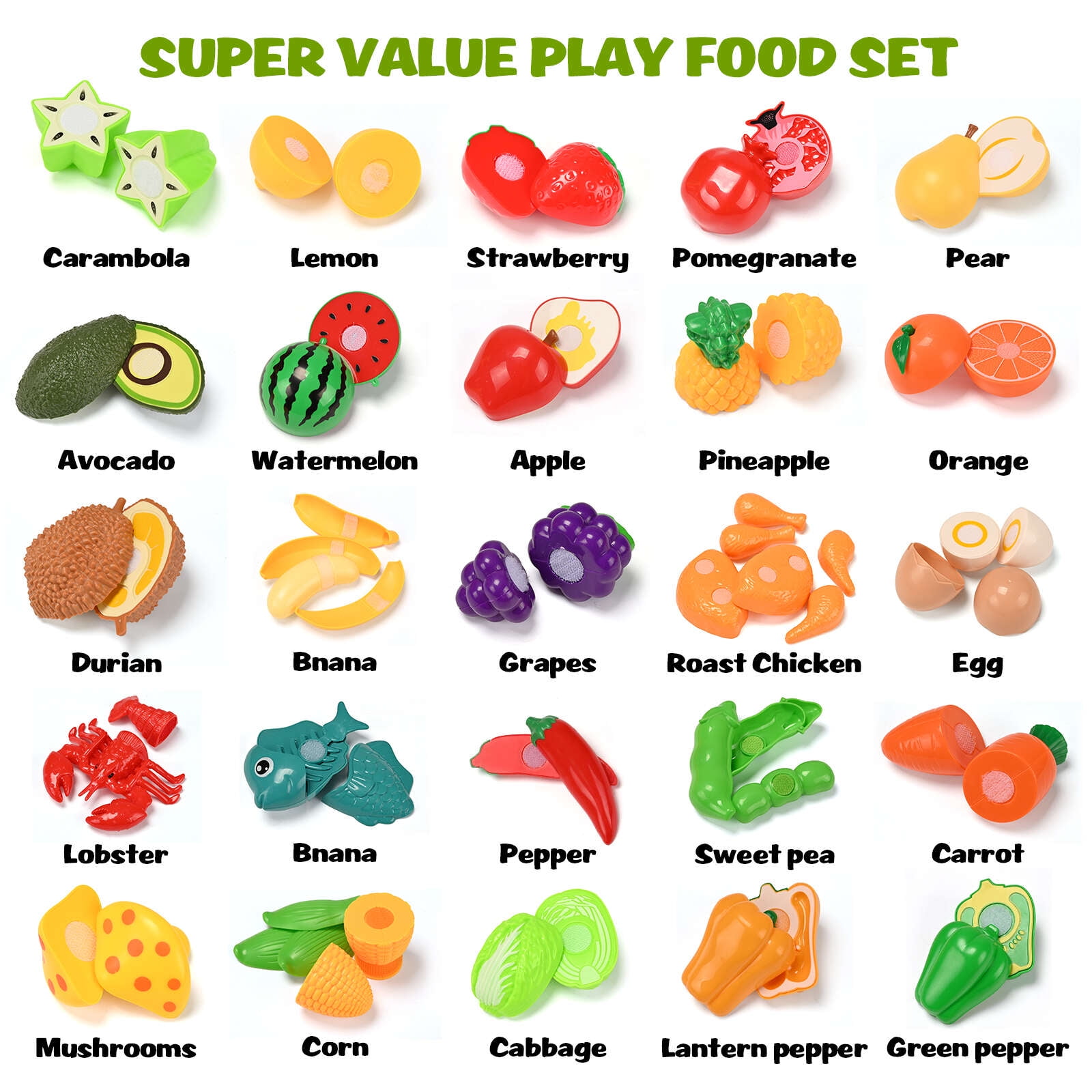 IYHN Pretend Play Food Set for Toddlers, Educational Kitchen Cutting Toys with Sorting Baskets (Multicolor, 86 Piece Set) z38oo