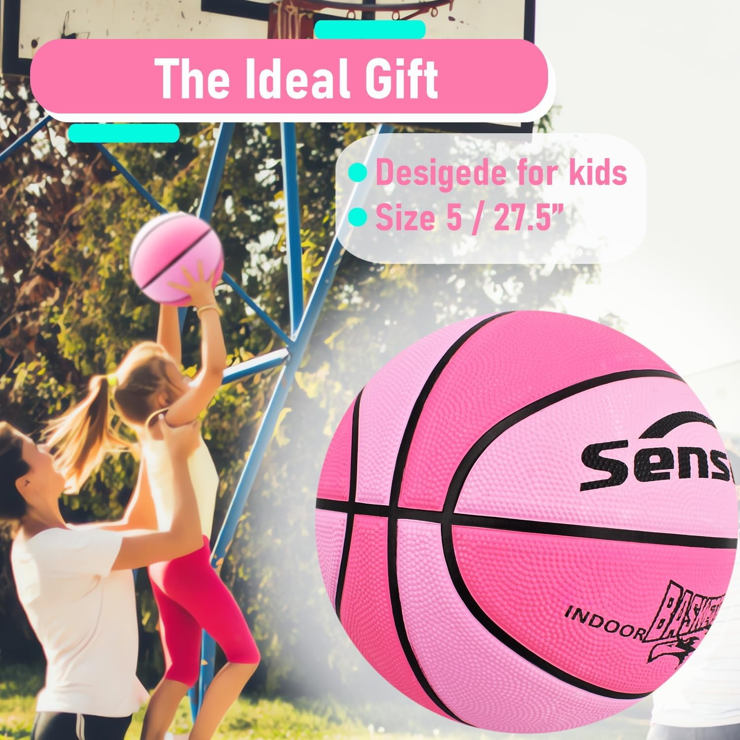 Senston Youth Basketball, Durable Rubber Indoor Outdoor Training Ball (Pink, 27.5 in) v96oh