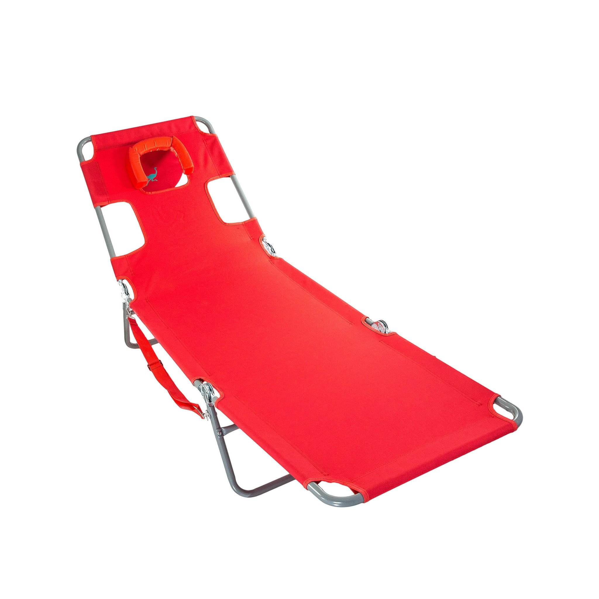 Ostrich Chaise Lounge Folding Portable Sunbathing Beach Chair with Face Cavity (Red, 2 Pack) bprjn