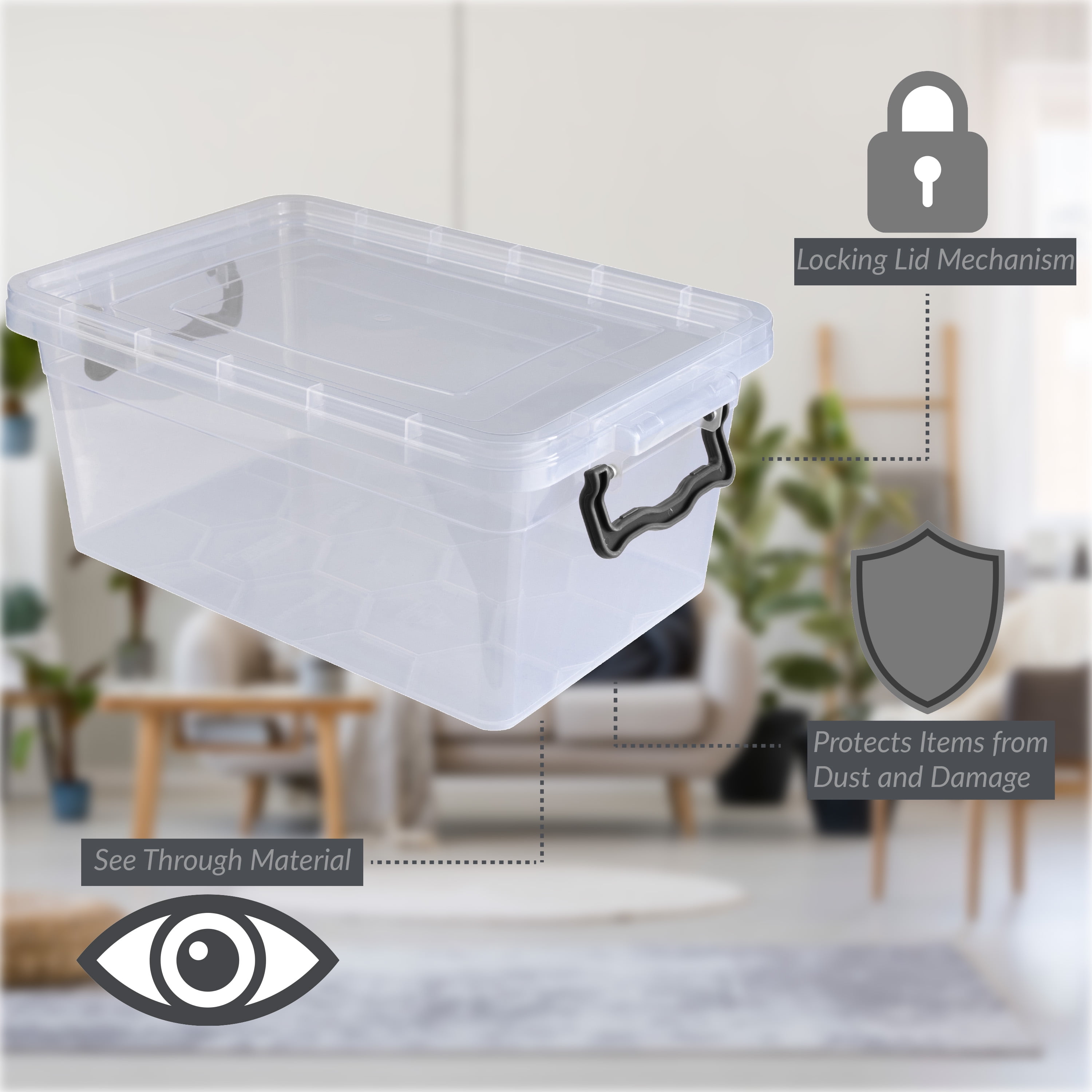 Simplify Stackable Plastic Storage Bin with Locking Lid (Clear, 5.7 in x 8.5 in x 4 in) jrpss