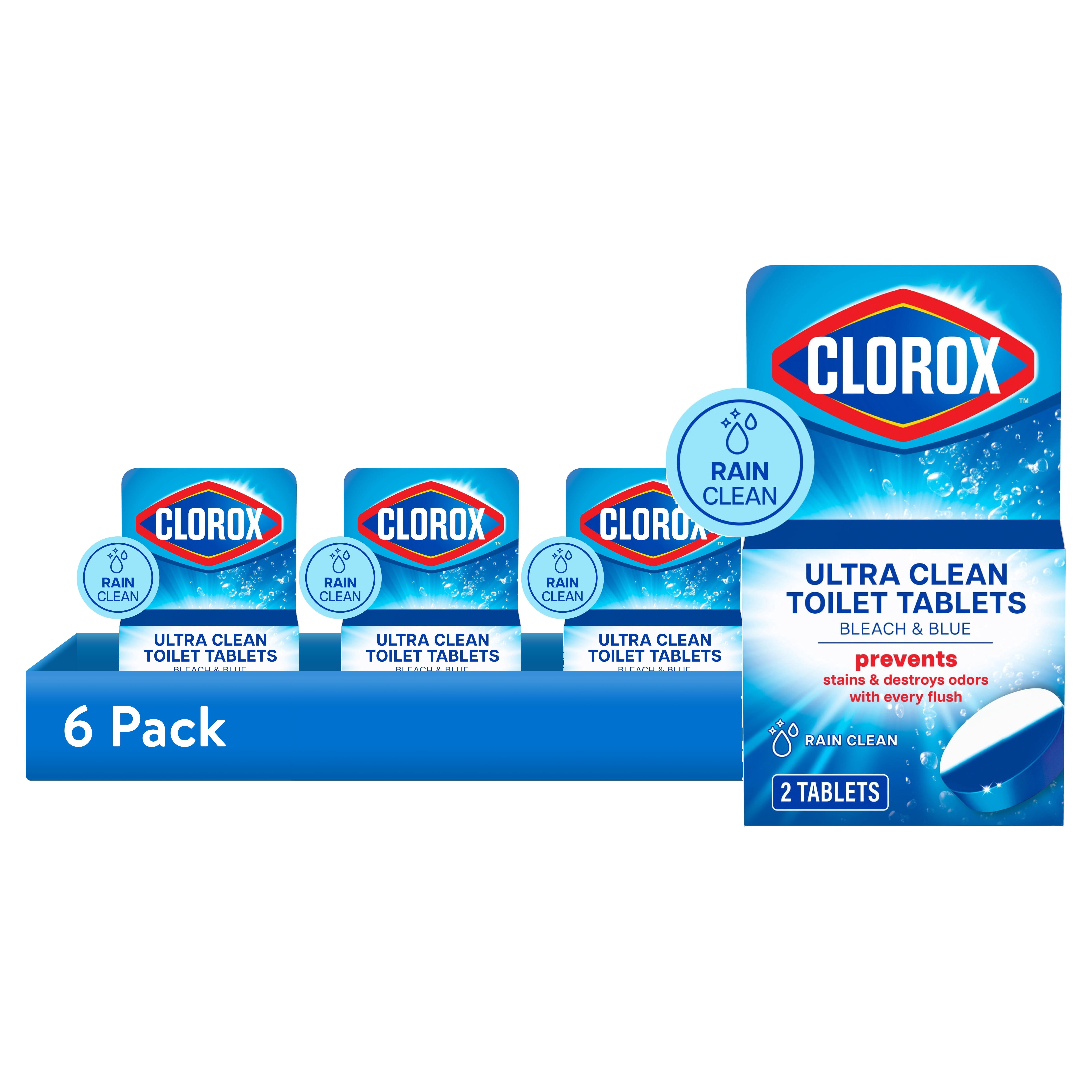 Clorox Bleach and Blue Toilet Bowl Cleaner Tablets, Rain Clean (Blue, 12 Count) f1hoo