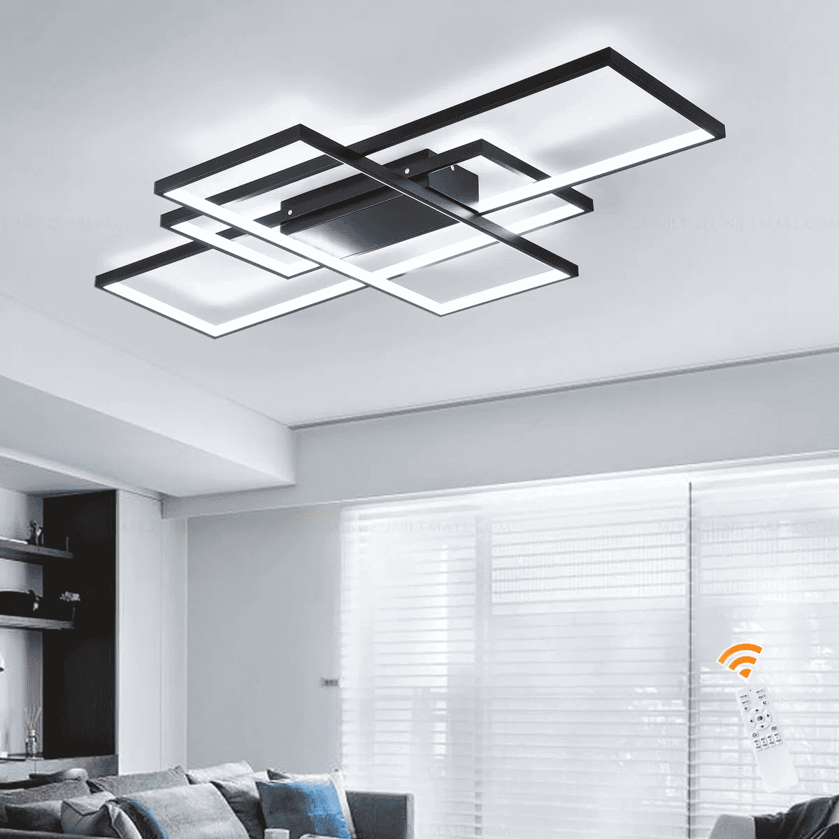 Garwarm 3-Square LED Ceiling Light, Modern Flush Mount Fixture with Remote Control (Black, 35.4 in) 58gf2