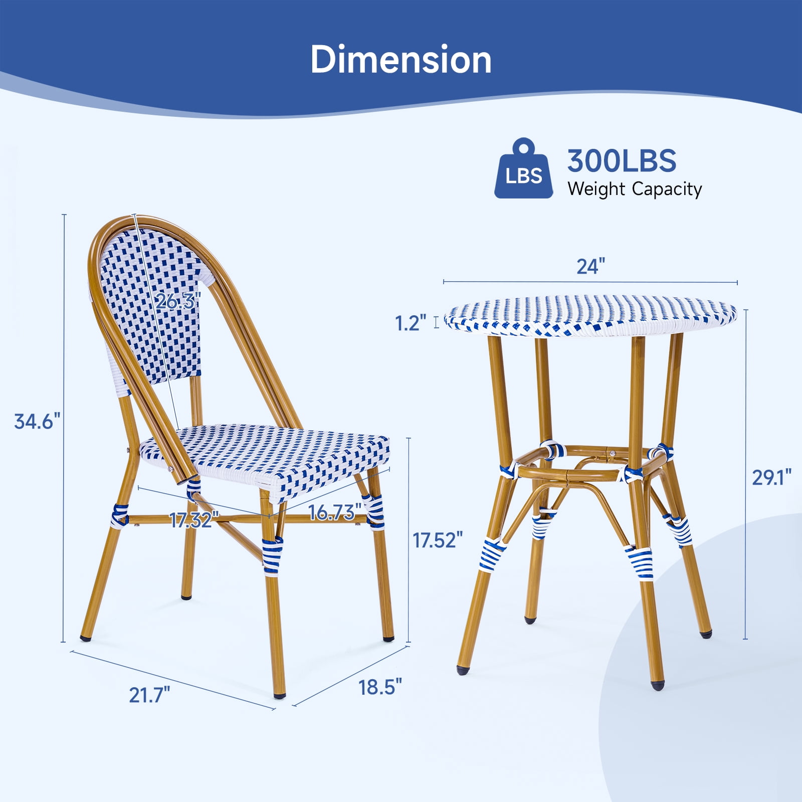 Dovov 3-Piece French Bistro Set, Outdoor Wicker Patio Table and 2 Chairs, Weather-Resistant Aluminum Frame (White, 3-Piece Set) 17ic1