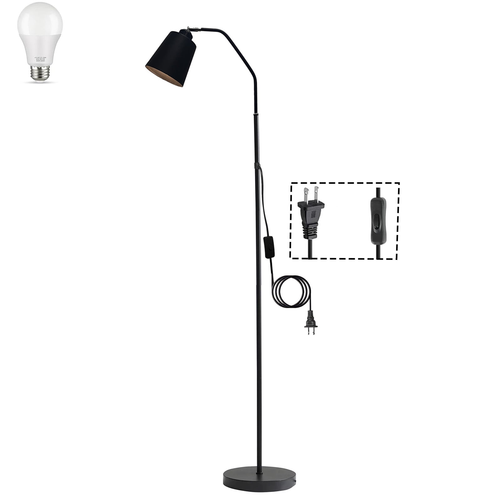 Golyzmt Modern Dimmable LED Floor Lamp, Adjustable Height Standing Light for Living Room and Bedroom (Black, 60 in) j32dq