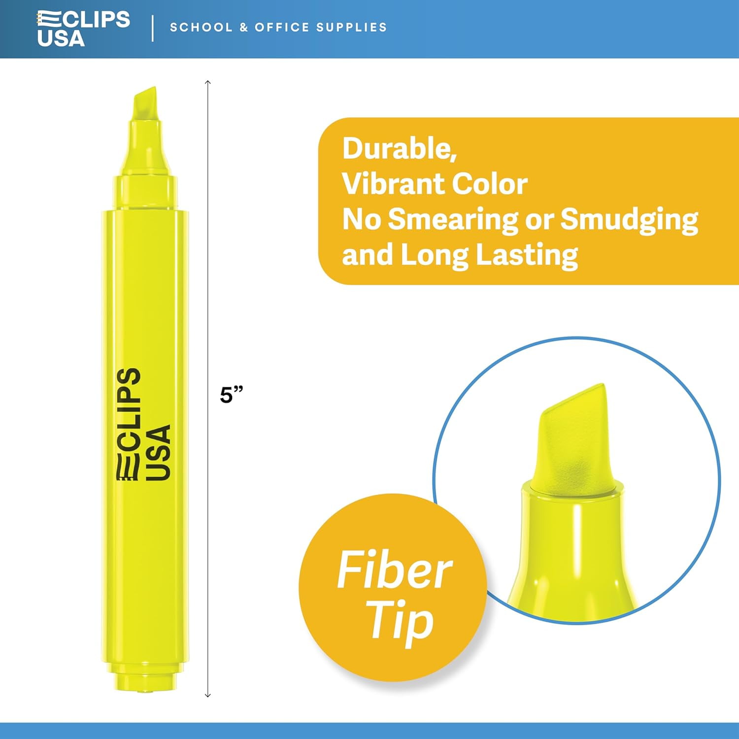 E-Clips USA Chisel Tip Highlighter Pens, Quick-Drying Fluorescent Ink (Yellow, 25-Pack) egi9t