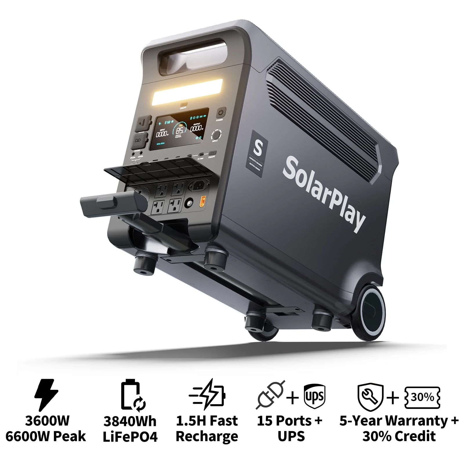 SOLARPLAY Portable Power Station 3600W LiFePO4 Battery Solar Generator (Black, 3840Wh) rcb9l