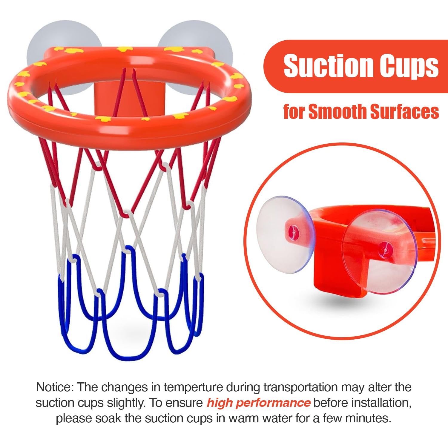 Liegorji Bathtub Basketball Hoop Set with 5 Floating Balls (Orange, 1 Set) 9pu2x