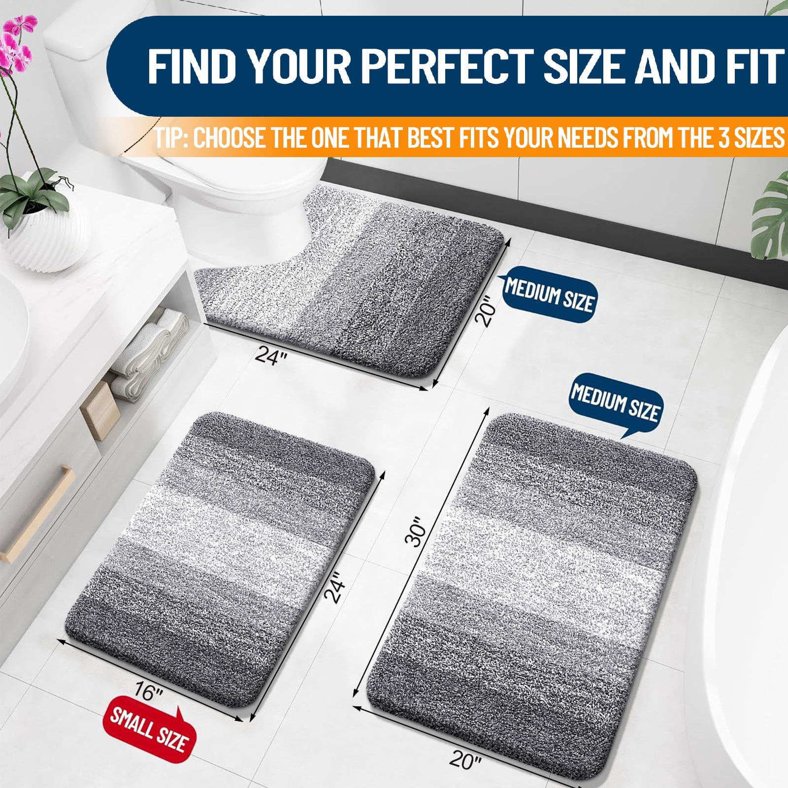 Buganda Microfiber Bathroom Rug, Extra Soft Absorbent Non-Slip Bath Mat (Grey, 16 in x 24 in) 2zjdu