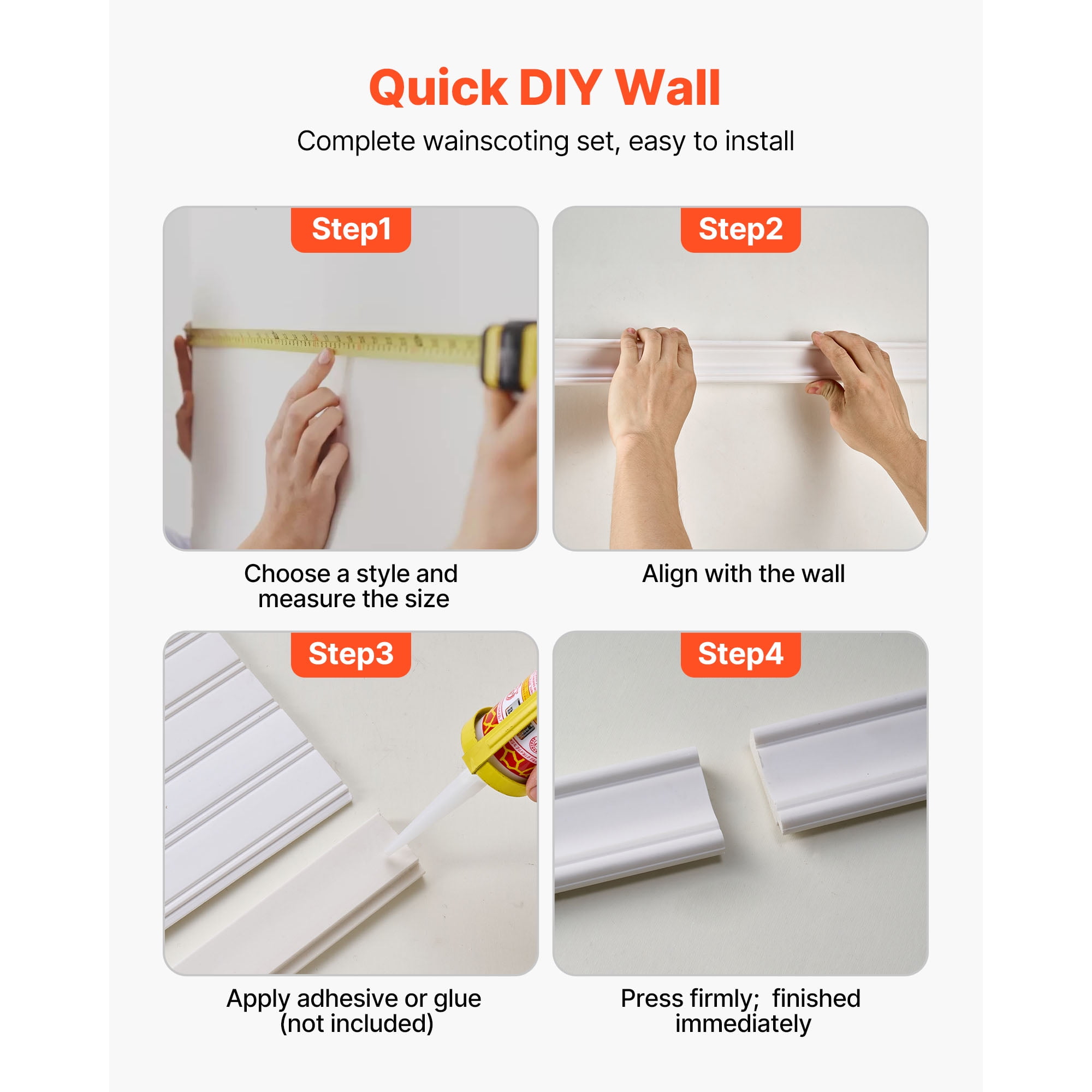 KFFKFF Wall Molding Kit, Wainscoting Panels, Paintable Polystyrene Accent Trim for Interior Wall Decor (White, 77.5 x 38.6 in) glazz